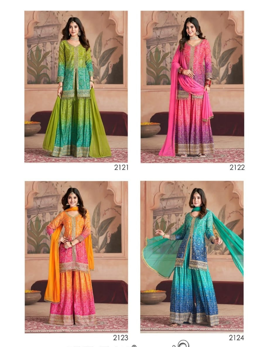 Chinnon Fabric Bandhej Print Heavy Palazzo Kurta Set