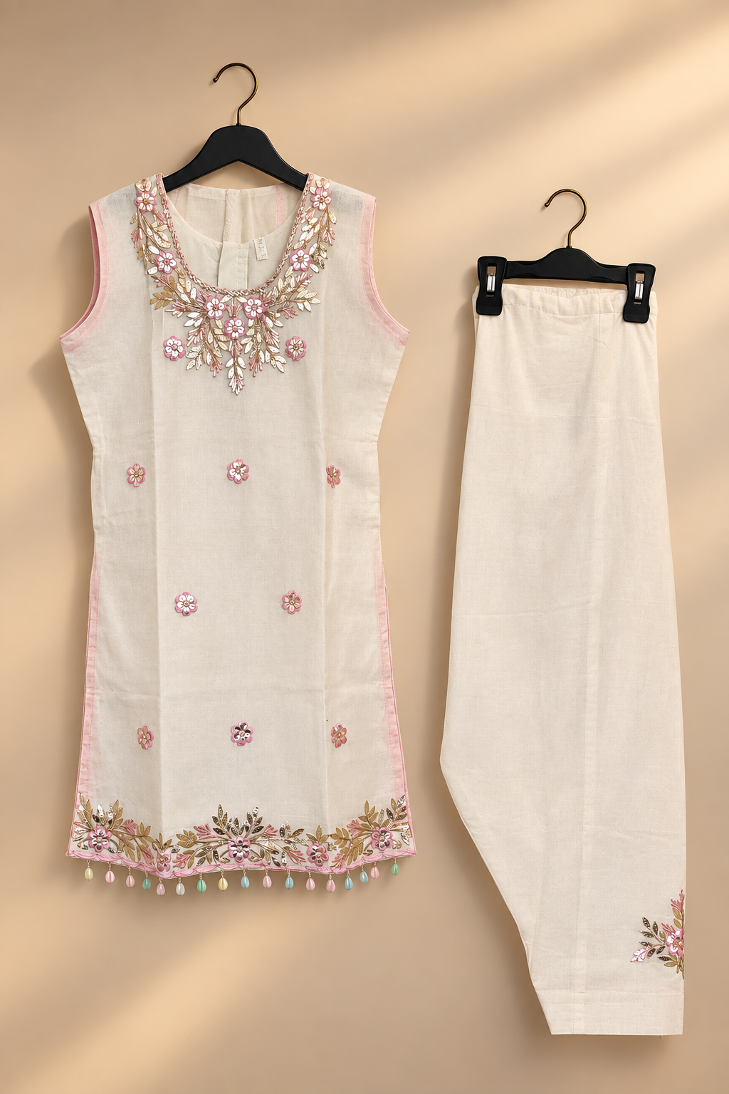 Off white Girls Summer Wear Farshi Salwar Kurta Set Size