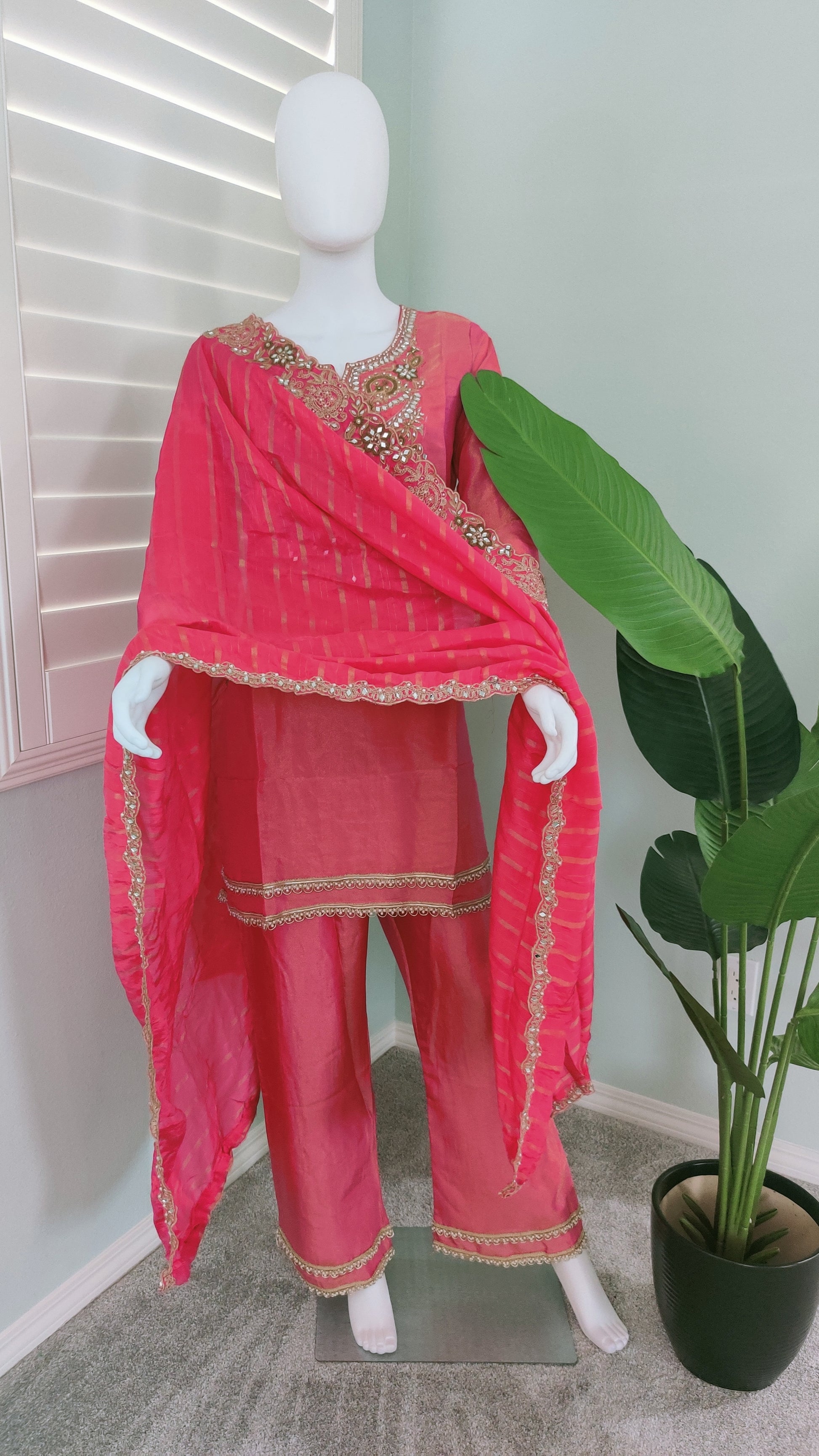 Pink Tissue Shimmer Kurta Set
