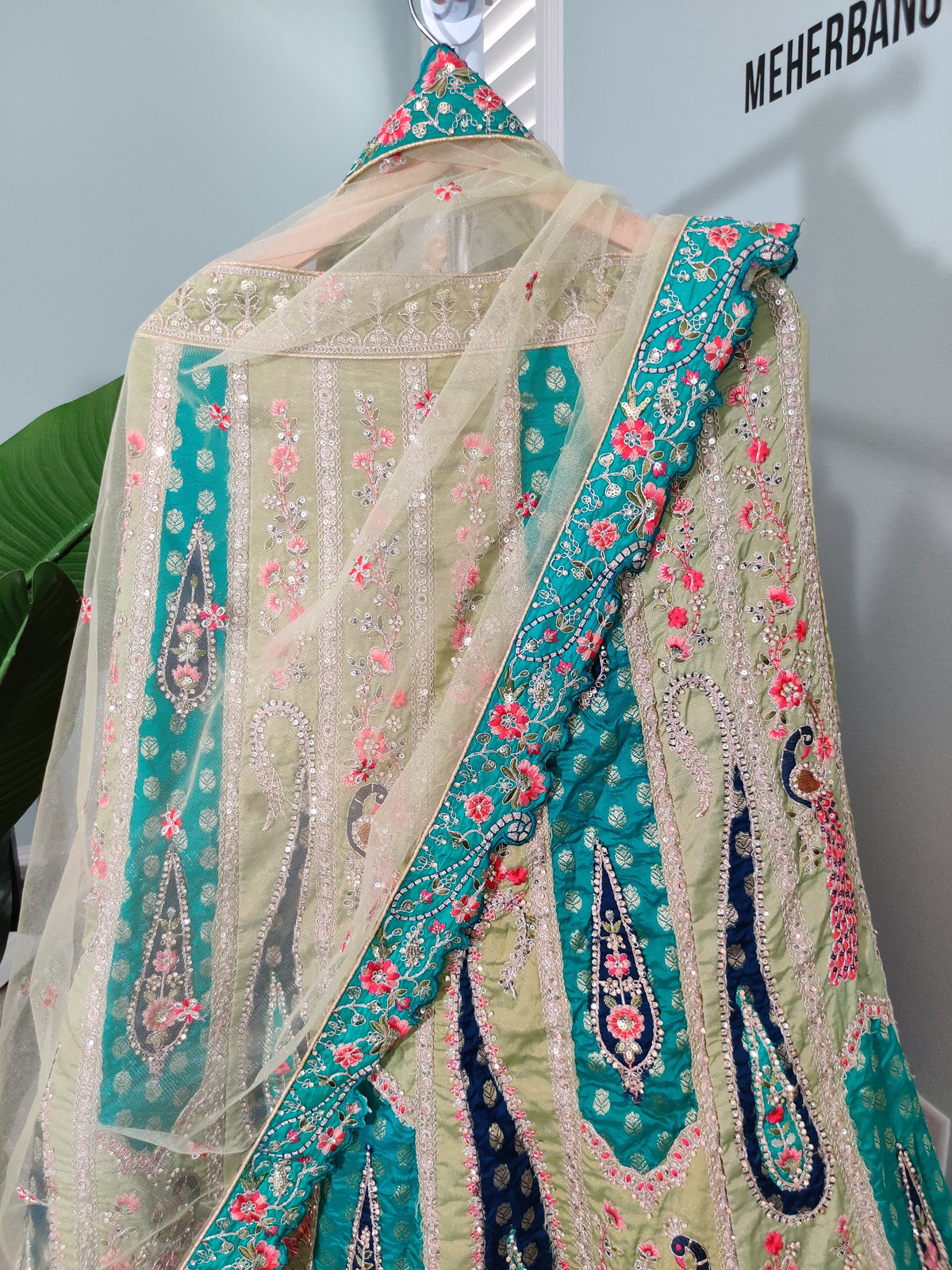 Regal Banarasi Silk Light Green Party Wear Lehenga