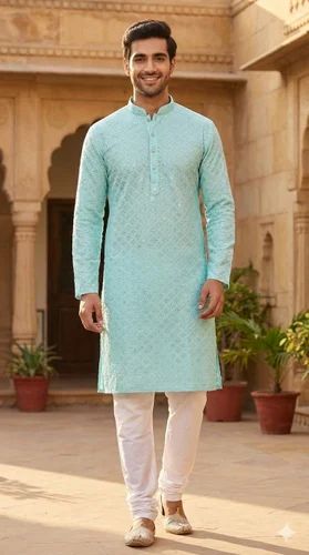 Sea Green Chikankari Boys Kurta Pajama Set