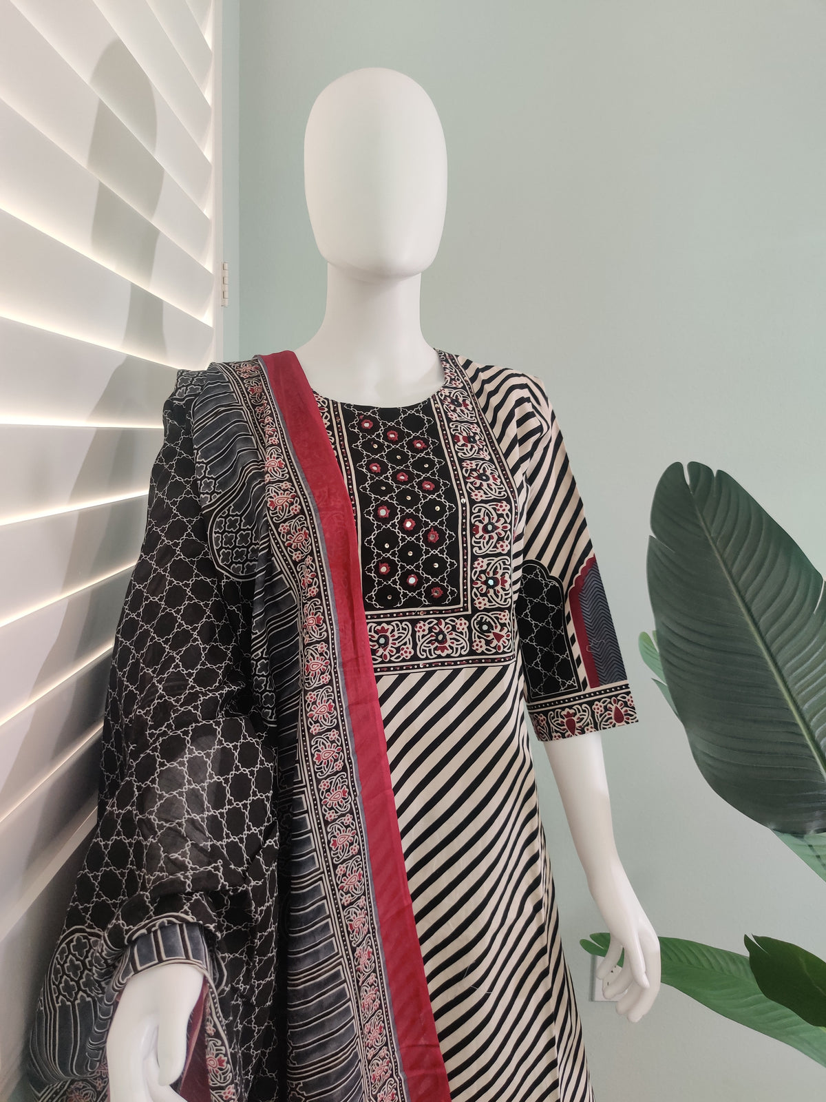 Black Digital Print Cotton Kurta Set
