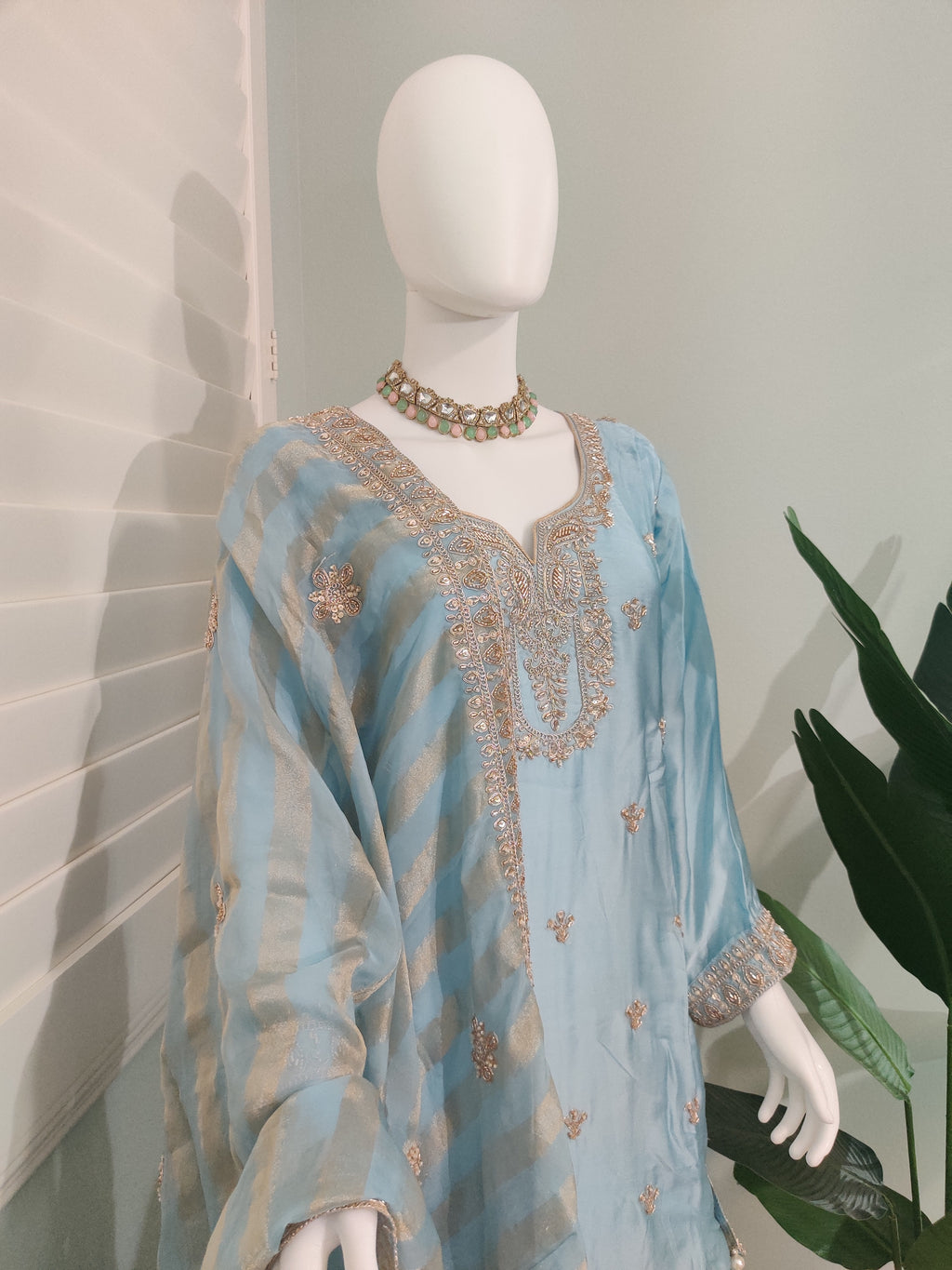 ✨ Silk Zari Embroidered Plazzo Kurta Set — Luxe & Regal