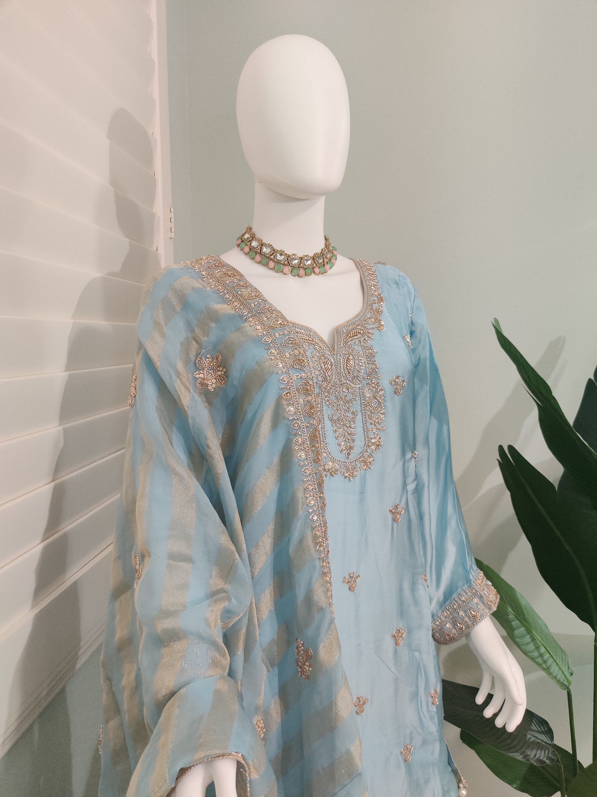 ✨ Silk Zari Embroidered Plazzo Kurta Set — Luxe & Regal