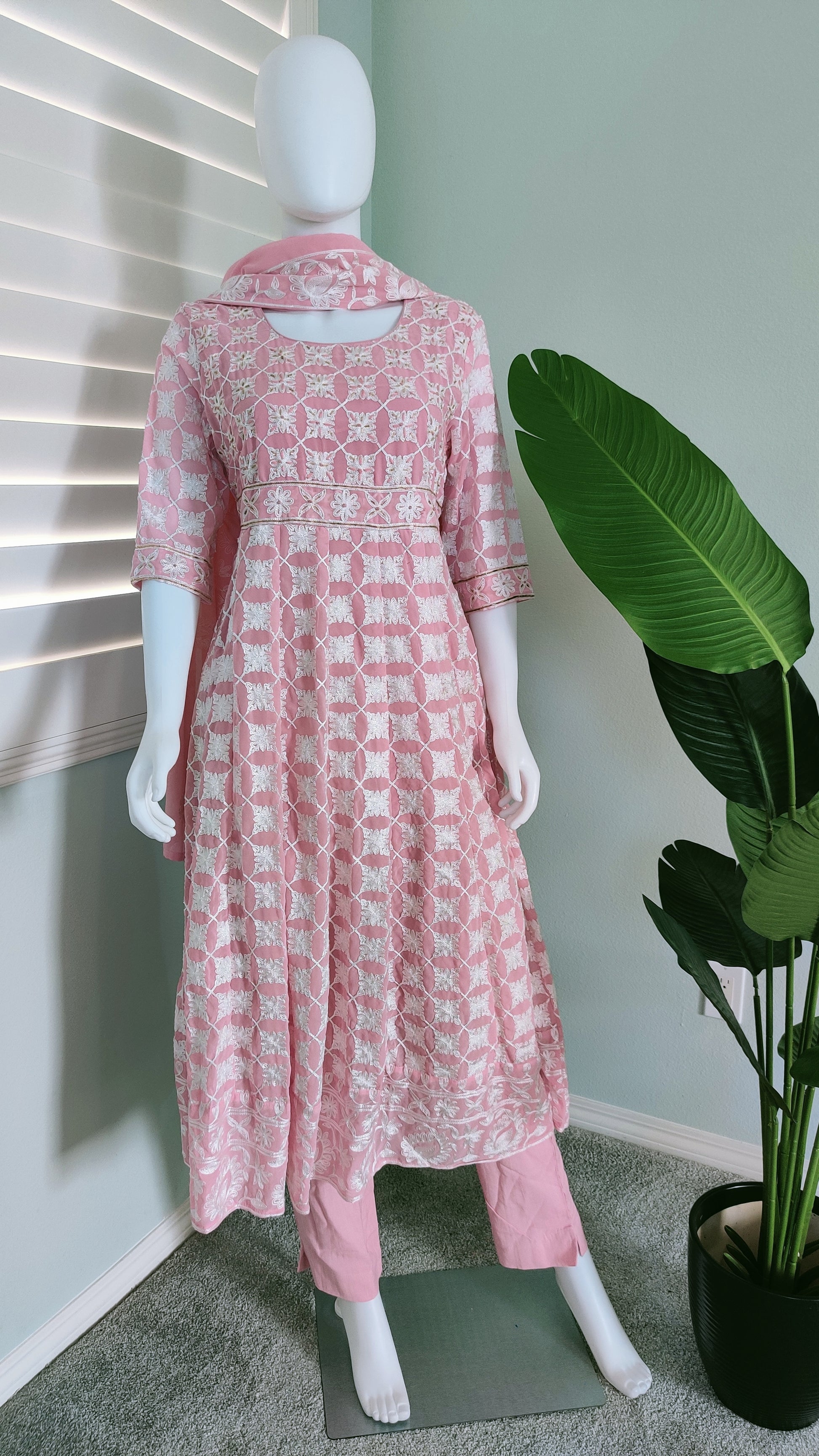 Light Pink Fully Embroidered Anarkali Suit