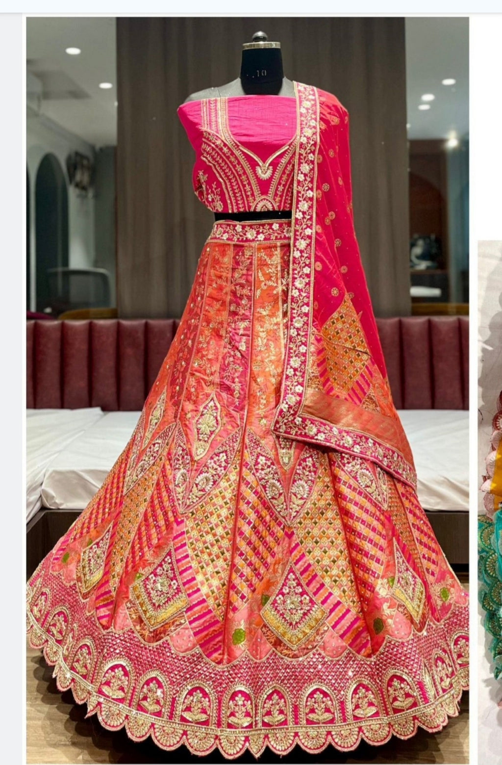 Lehenga – Pink and Orange Mirror work lehenga in Bloom”