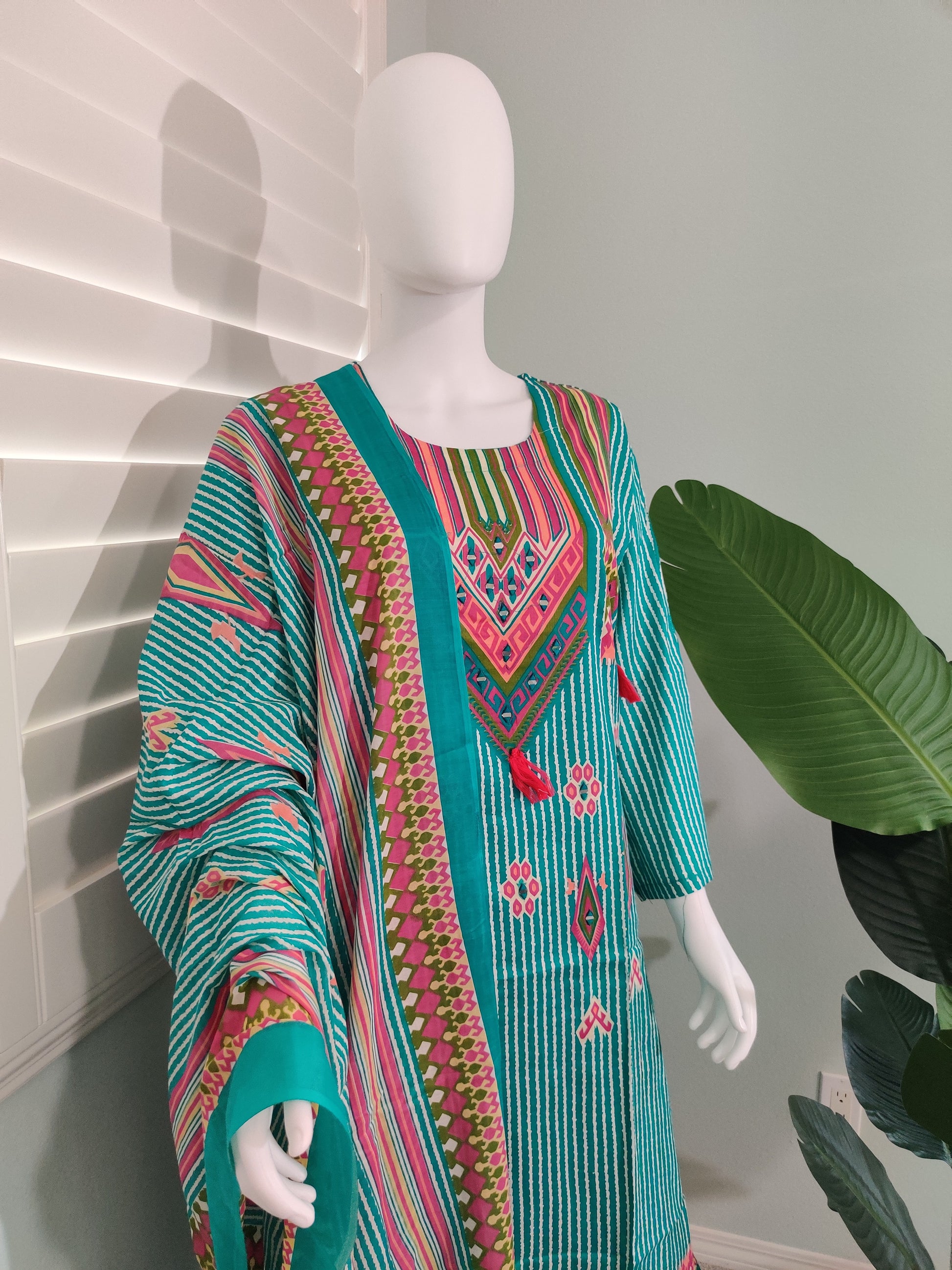 Turquoise Garden Printed Cotton Kurta Set (Plus Size)