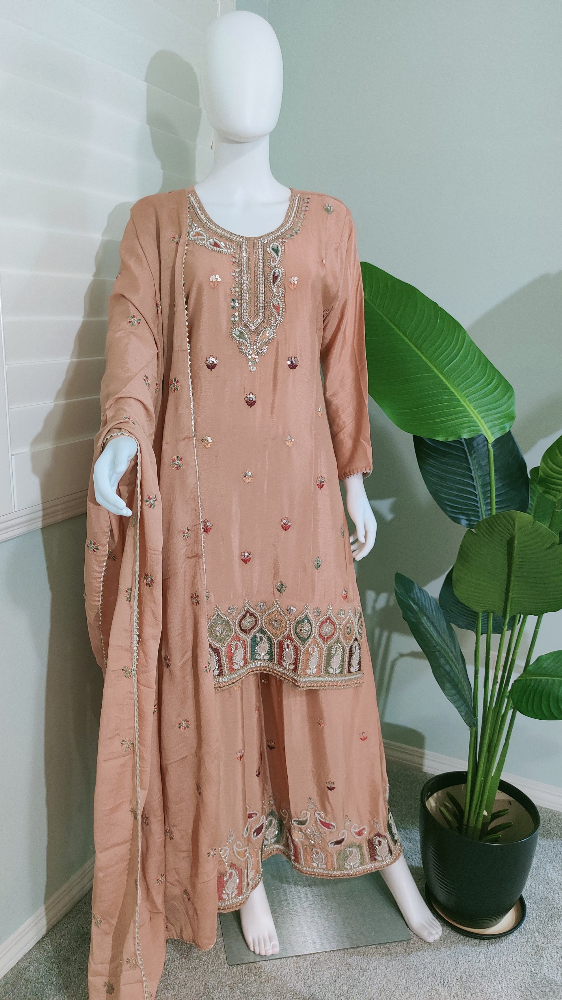 Chinon Multi Embroidered Plazzo Kurta set