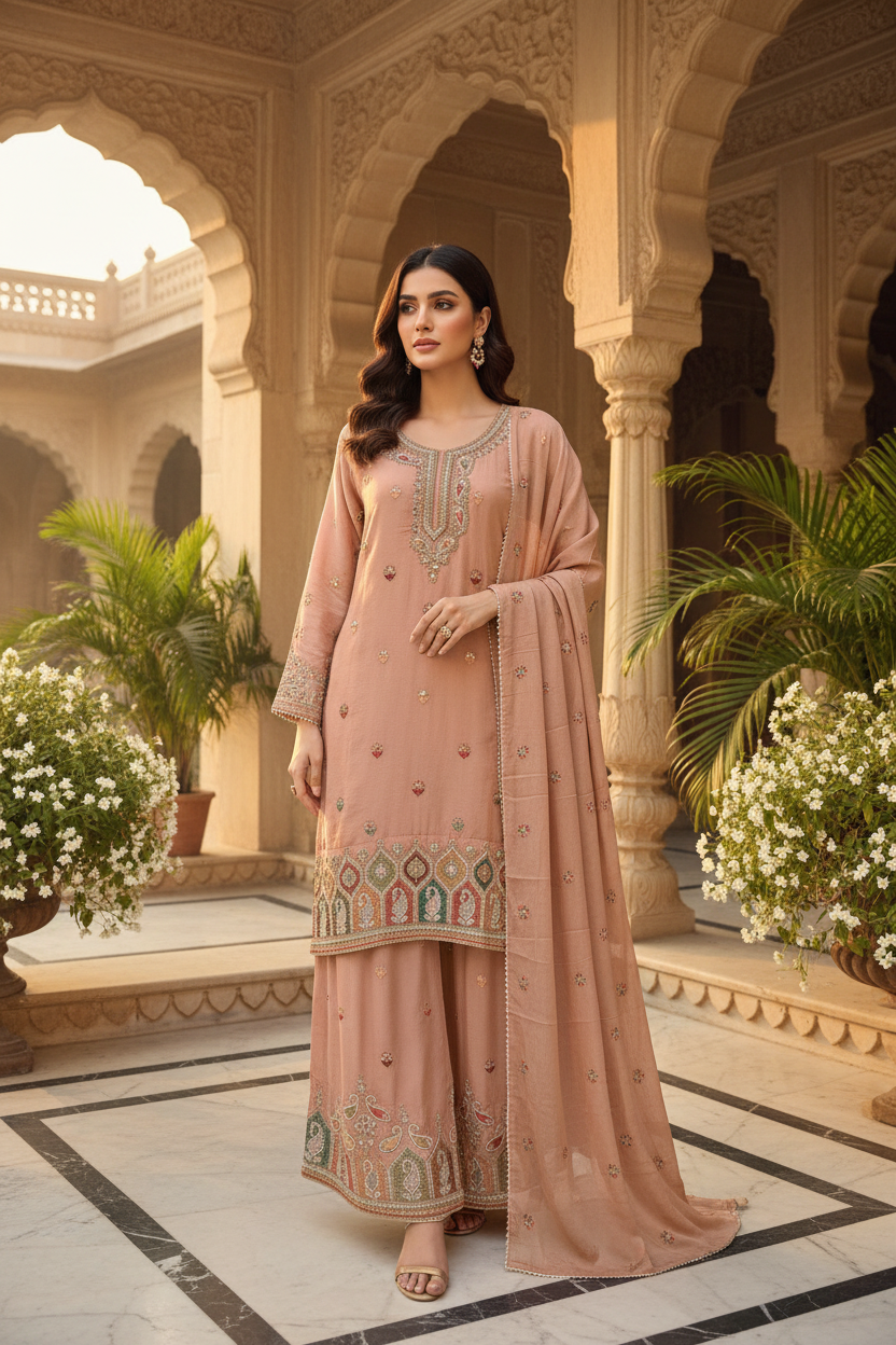 Chinon Multi Embroidered Plazzo Kurta set