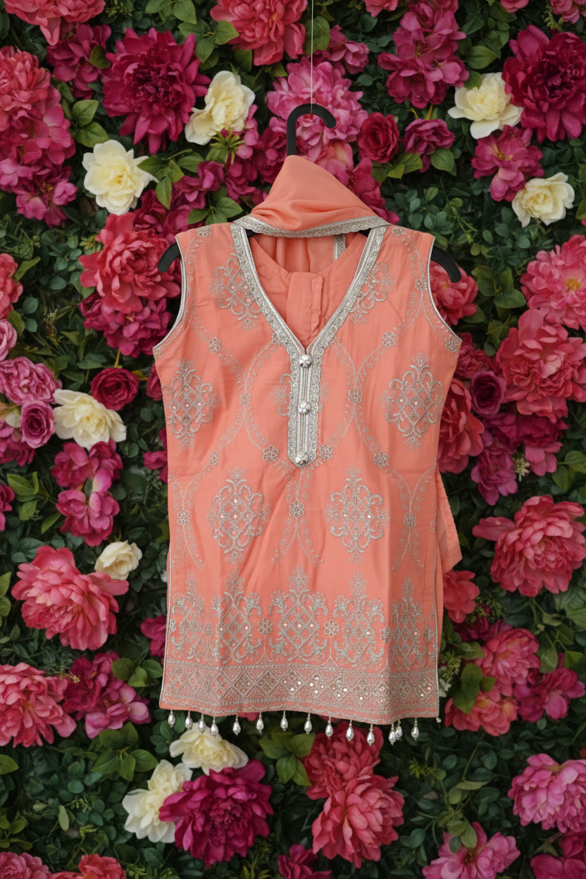 Coral Cotton Plazzo Kurta Set for girls