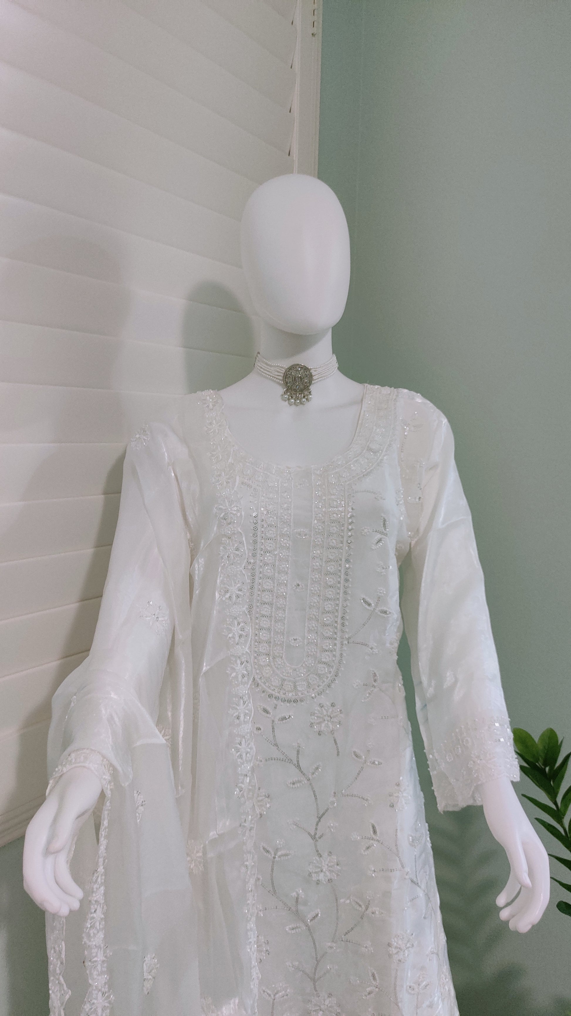 ✨ Fully Hand Embroidered Jimmy Choo Fabric Festive Palazzo Suit Set