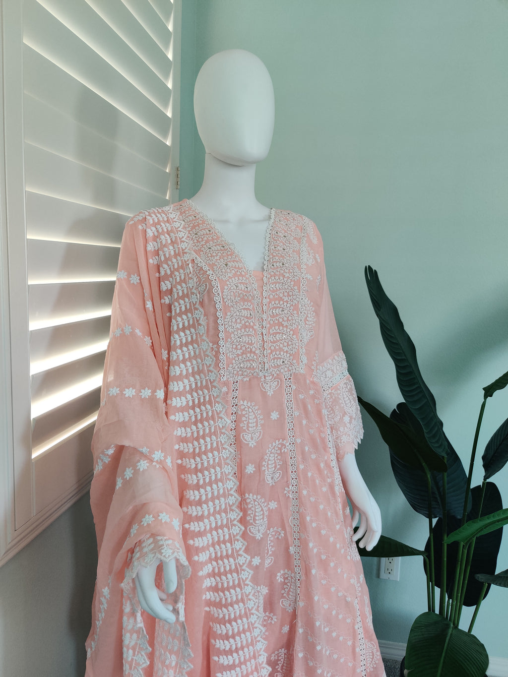 Peach Chikankari Anarkali Cotton Kurta Set
