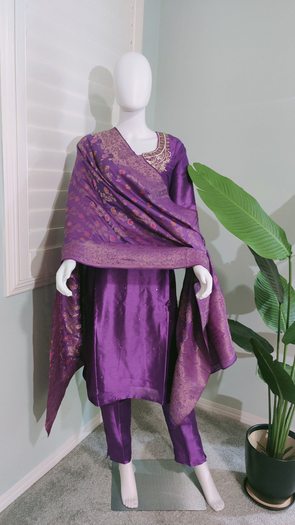 Purple Dola Silk Kurta Set