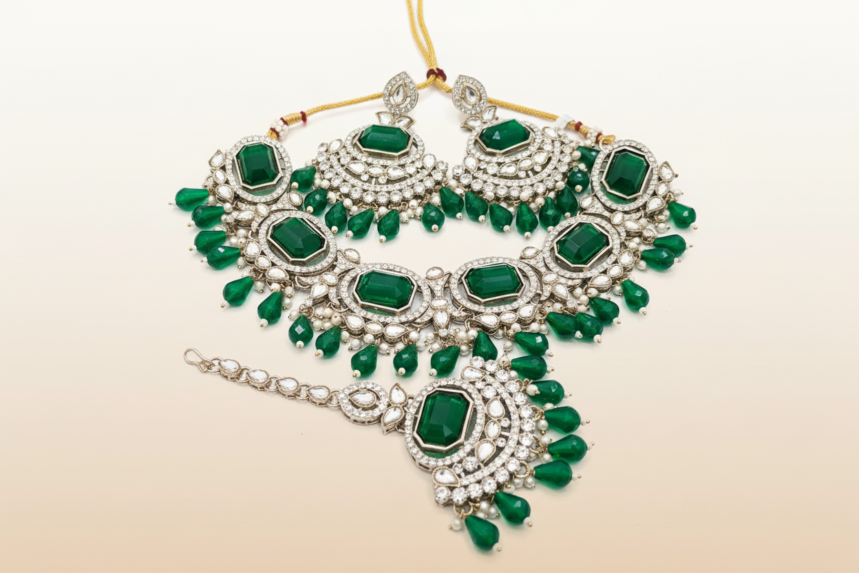 Emerald Royale Kundan Necklace Set