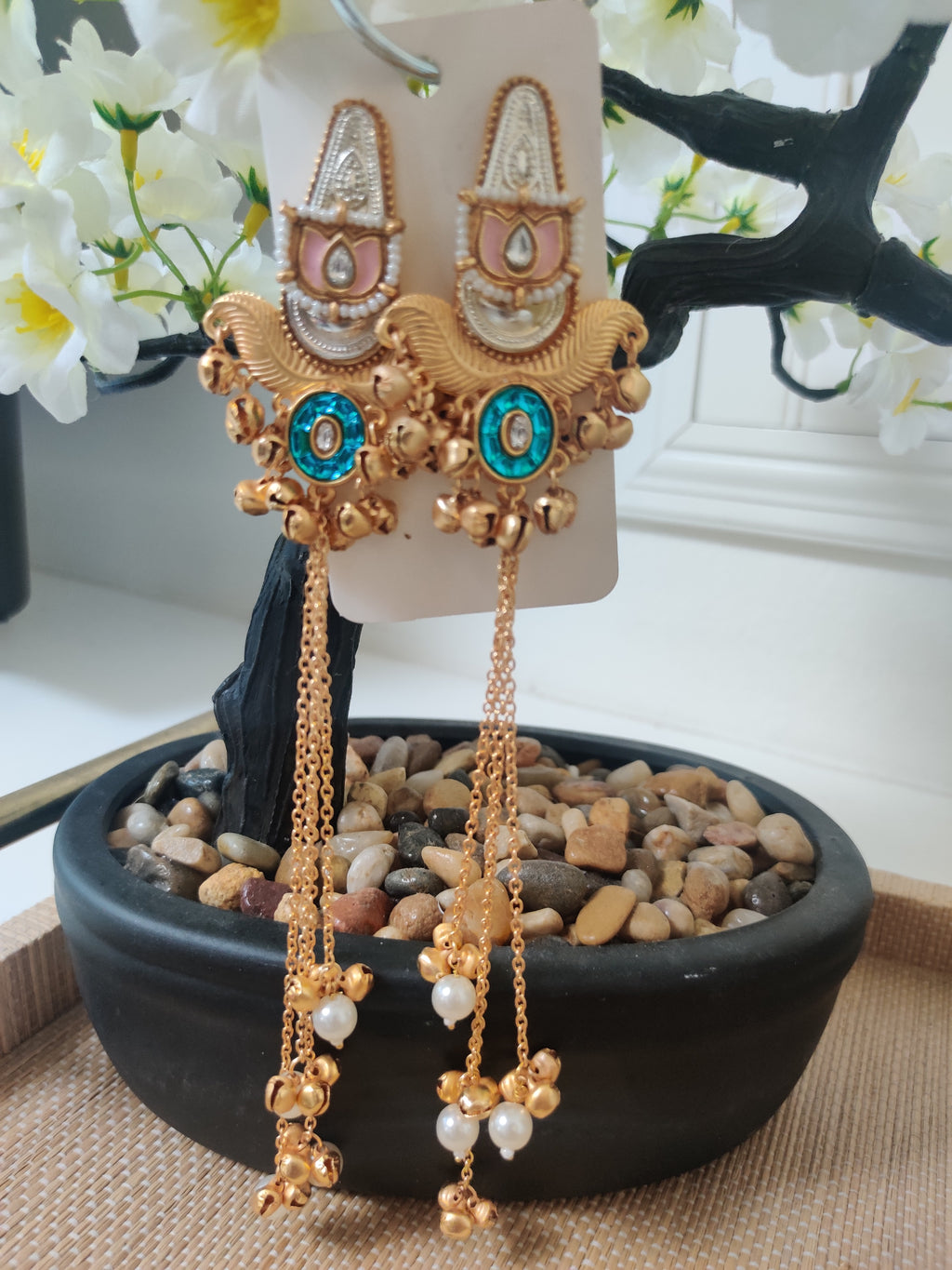 Kashmiri Enamel & Pearl Jhumka Earrings