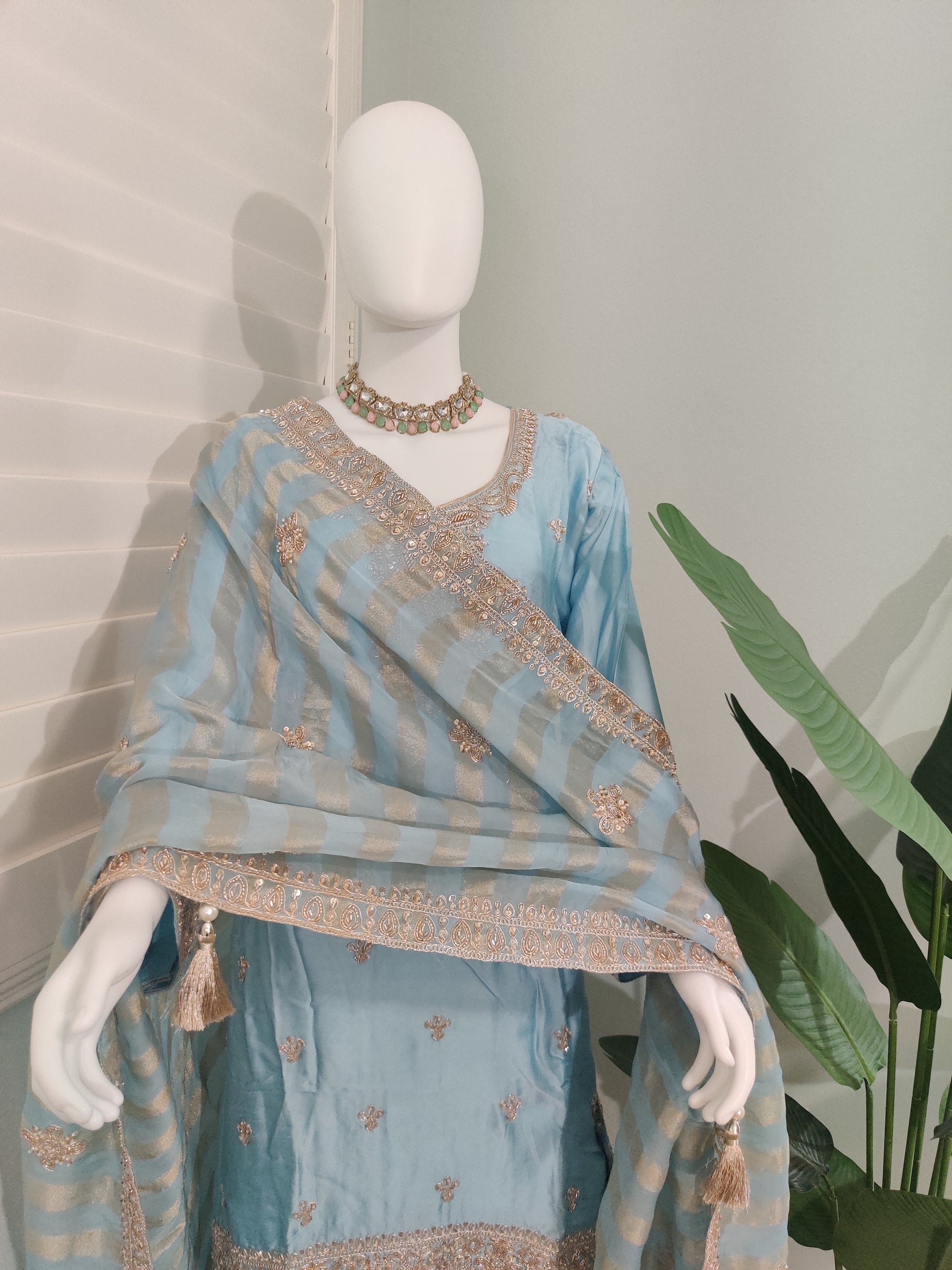 ✨ Silk Zari Embroidered Plazzo Kurta Set — Luxe & Regal