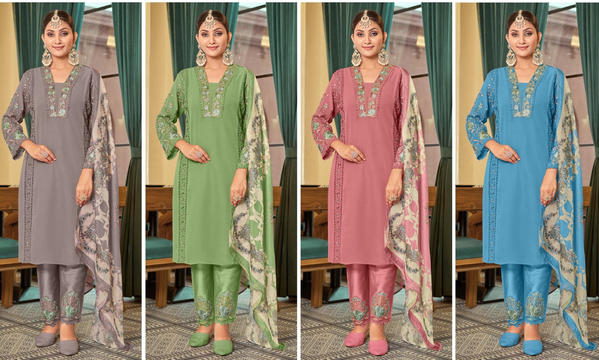 Mint Meadow Embroidered Pakistani Kurta Set