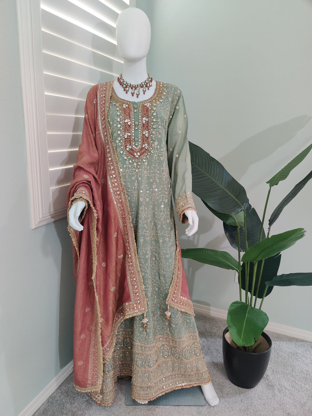 Pastel Green Party Wear Anarkali Kurta with Dupatta