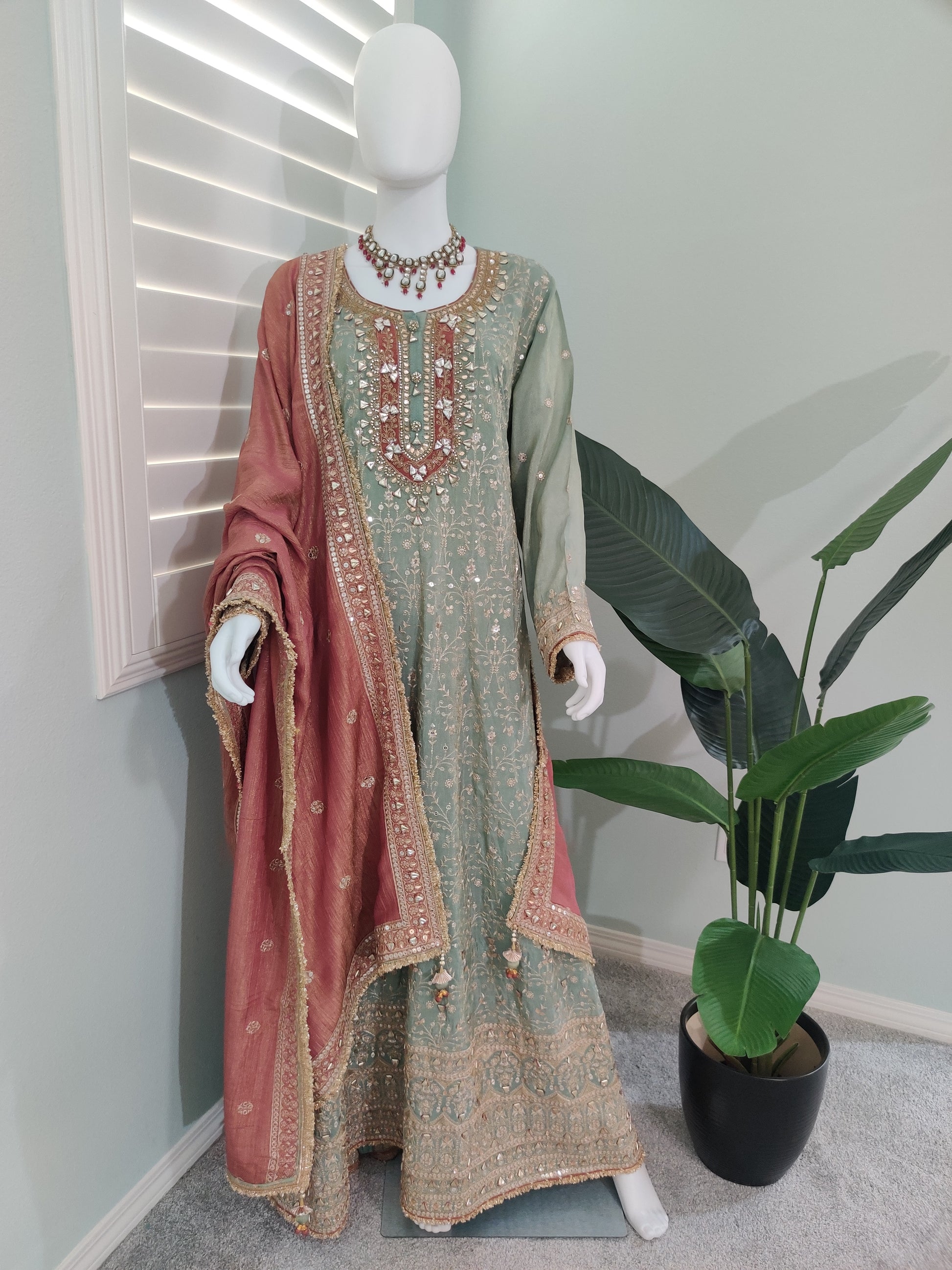 Pastel Green Party Wear Anarkali Kurta with Dupatta