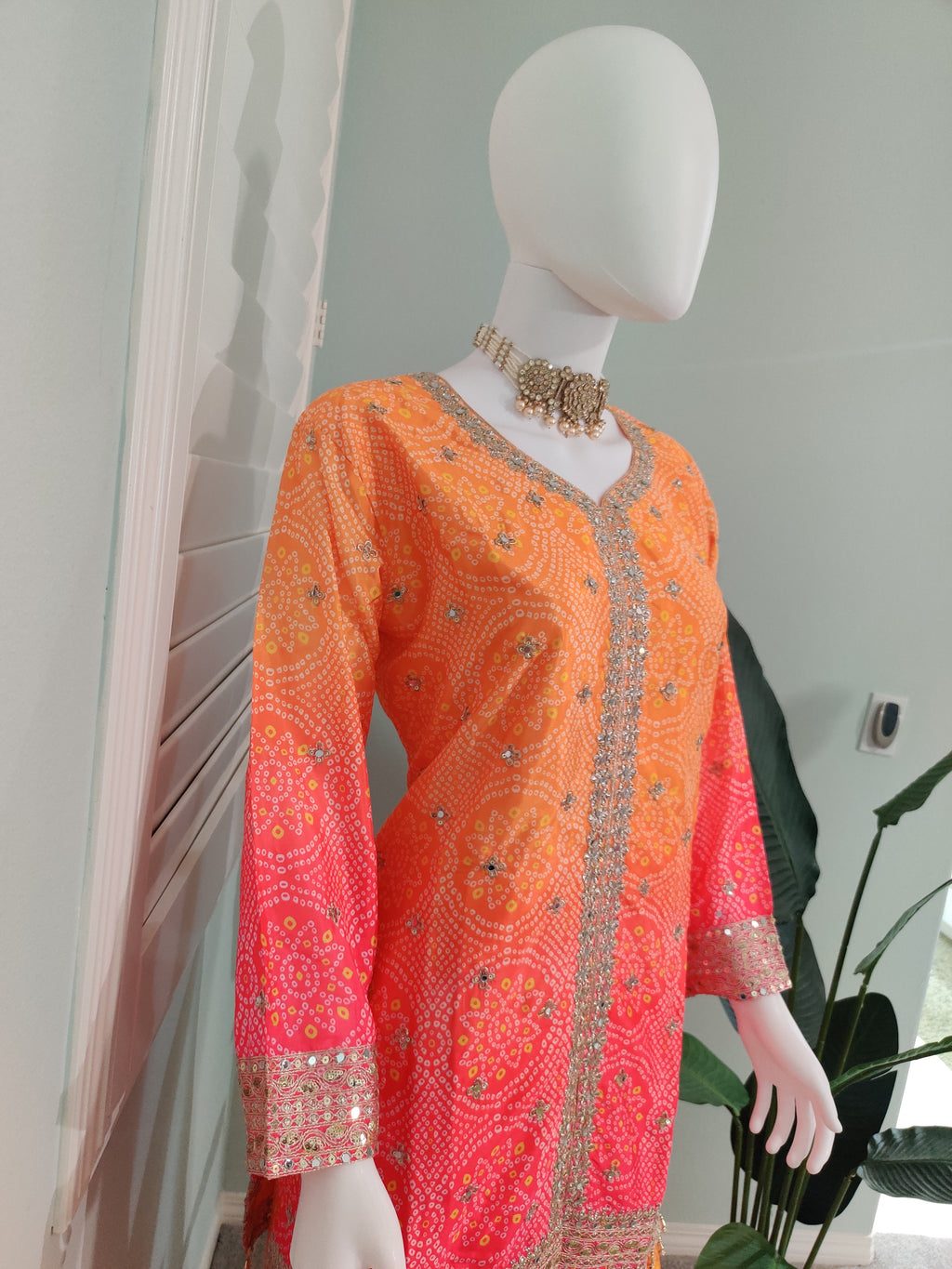 Chinnon Fabric Bandhej Print Heavy Palazzo Kurta Set