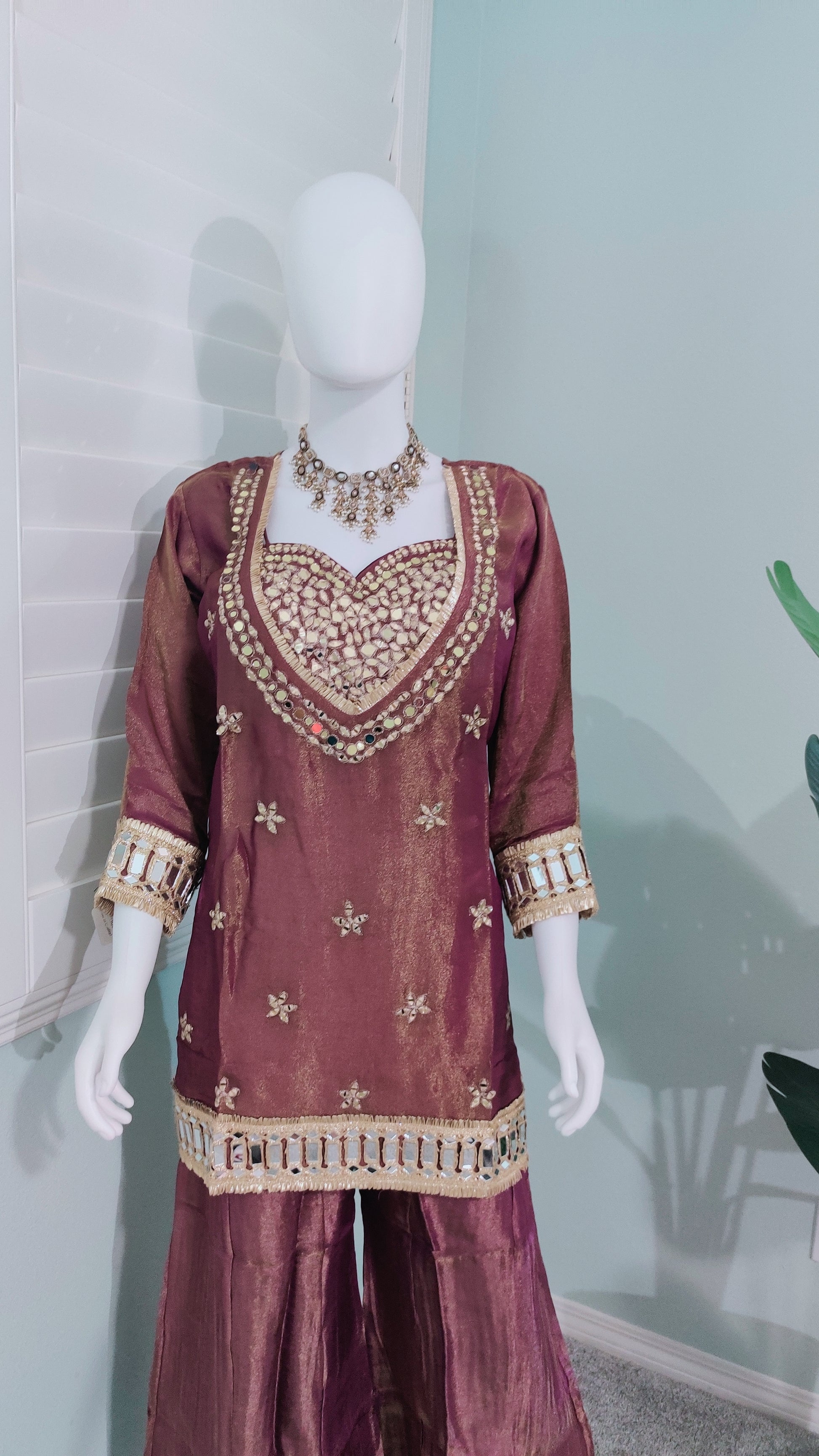 ✨ Mirror Magic: Shimmer Tissue Suit Set in Brown & Purple