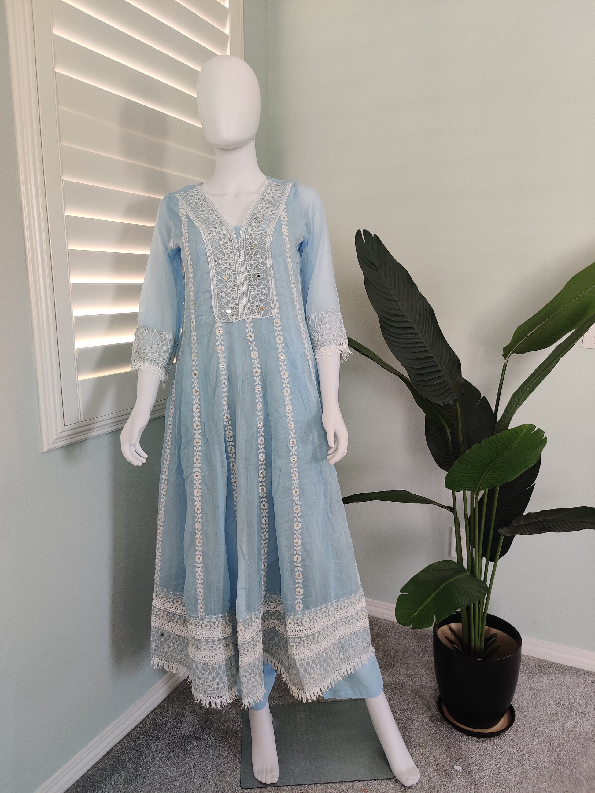 Powder Blue Mul Cotton Anarkali Kurta Set