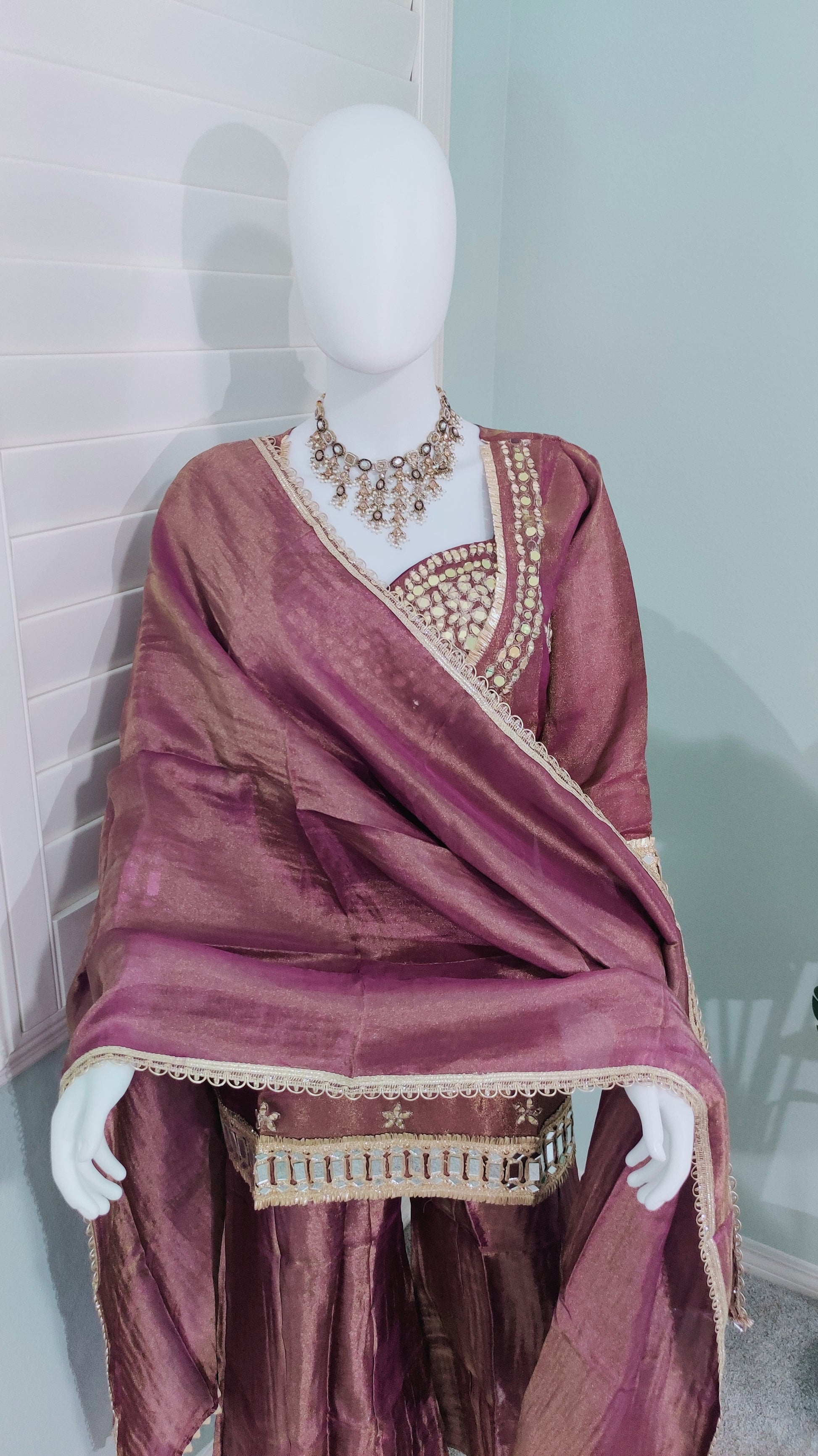 ✨ Mirror Magic: Shimmer Tissue Suit Set in Brown & Purple