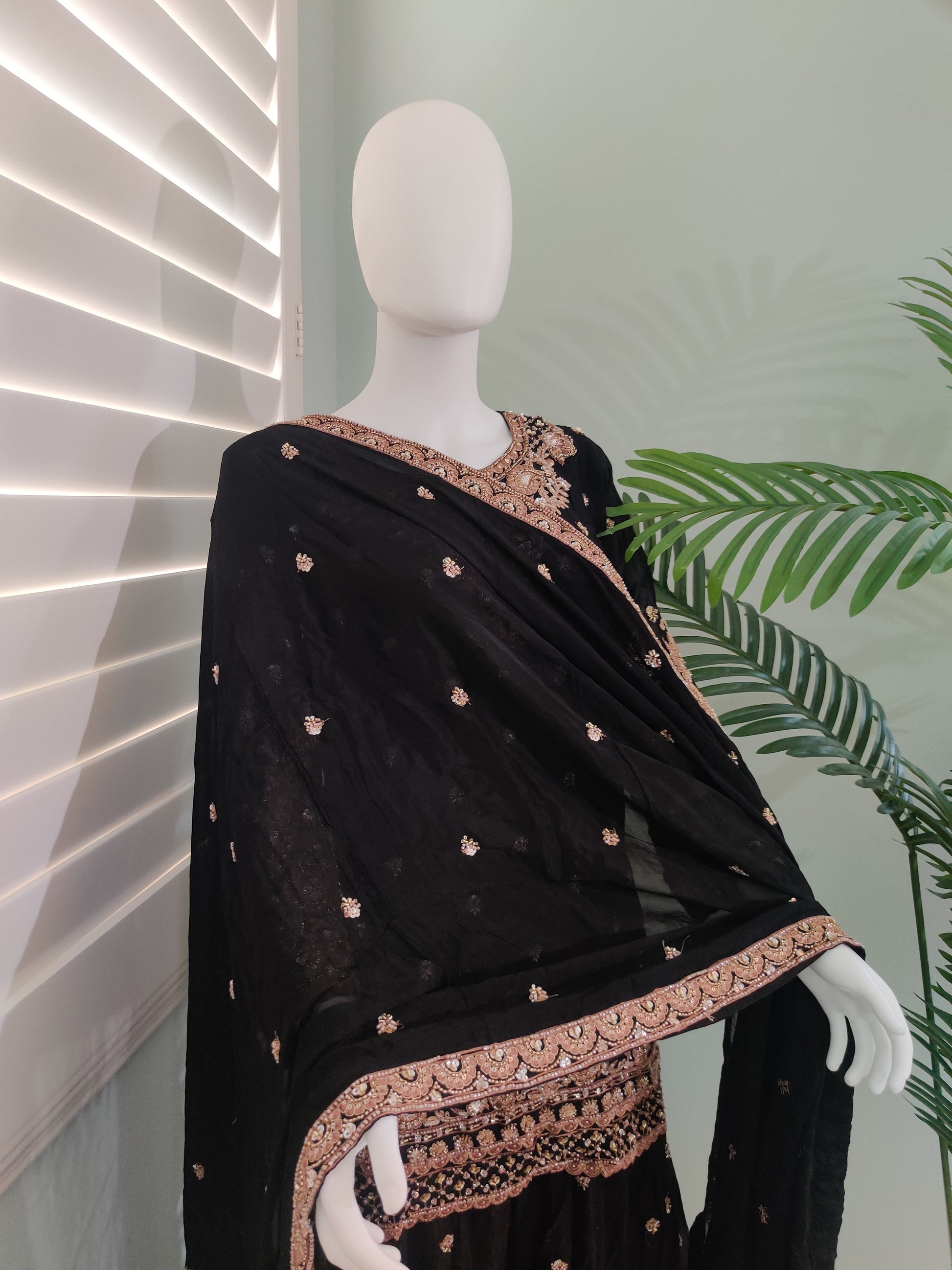 Black Handwork Embroidered Wedding Wear Plazzo Suit