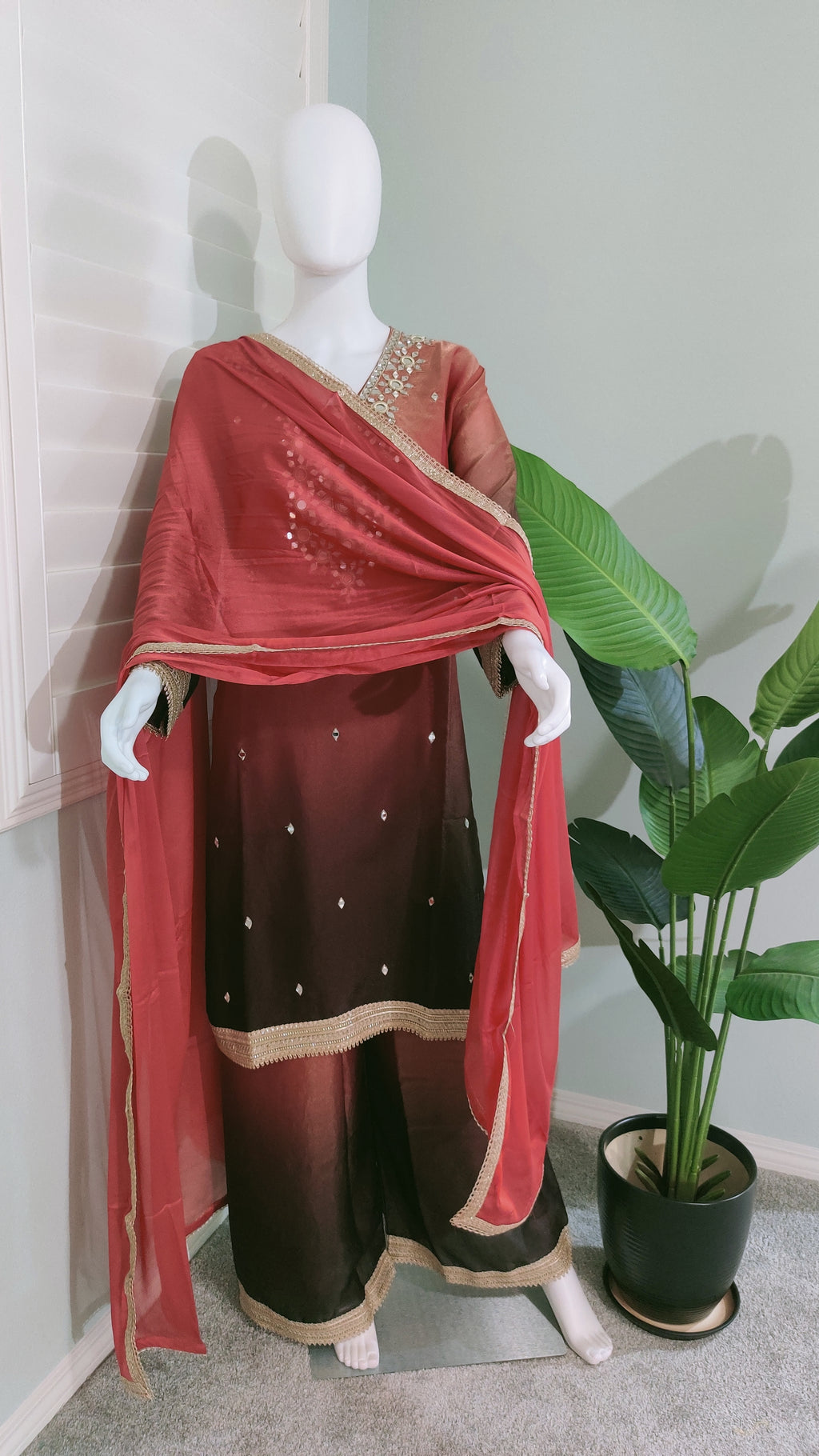 Shimmer Tissue Based Mirror Work Plazzo Suit Plus Size