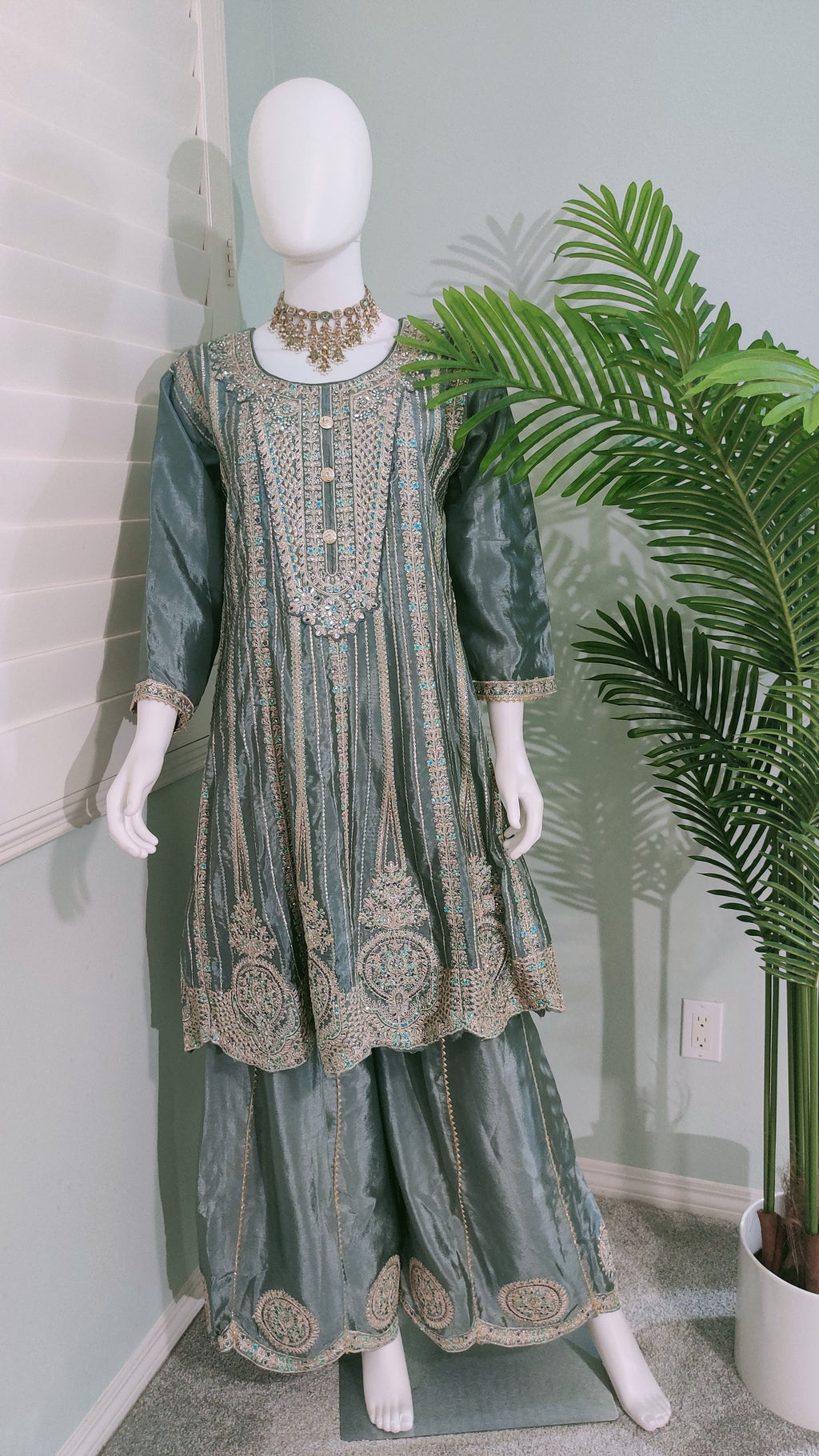 ✨ Regal & Elegant Heavy Chinon Embroidered Palazzo Set