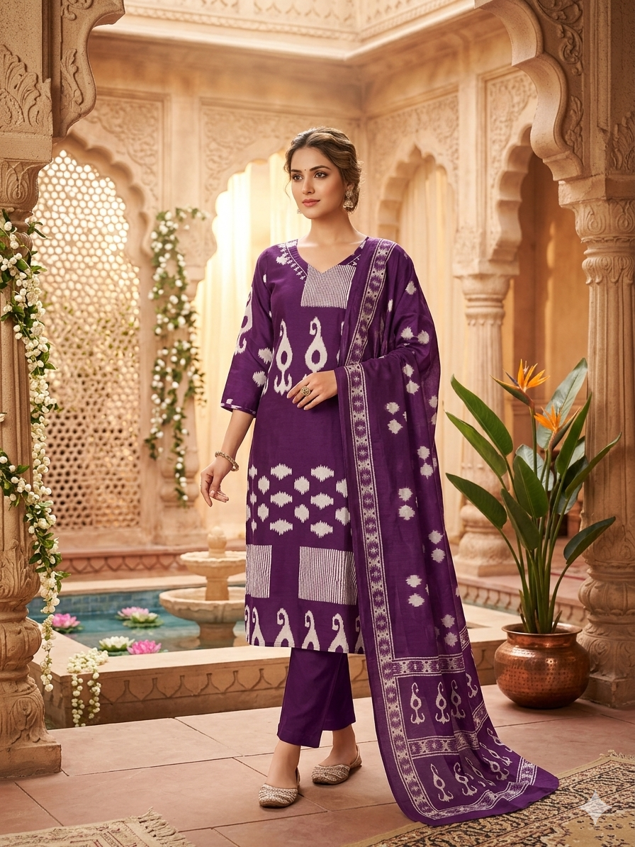 Purple Digital Print Cotton Kurta Set
