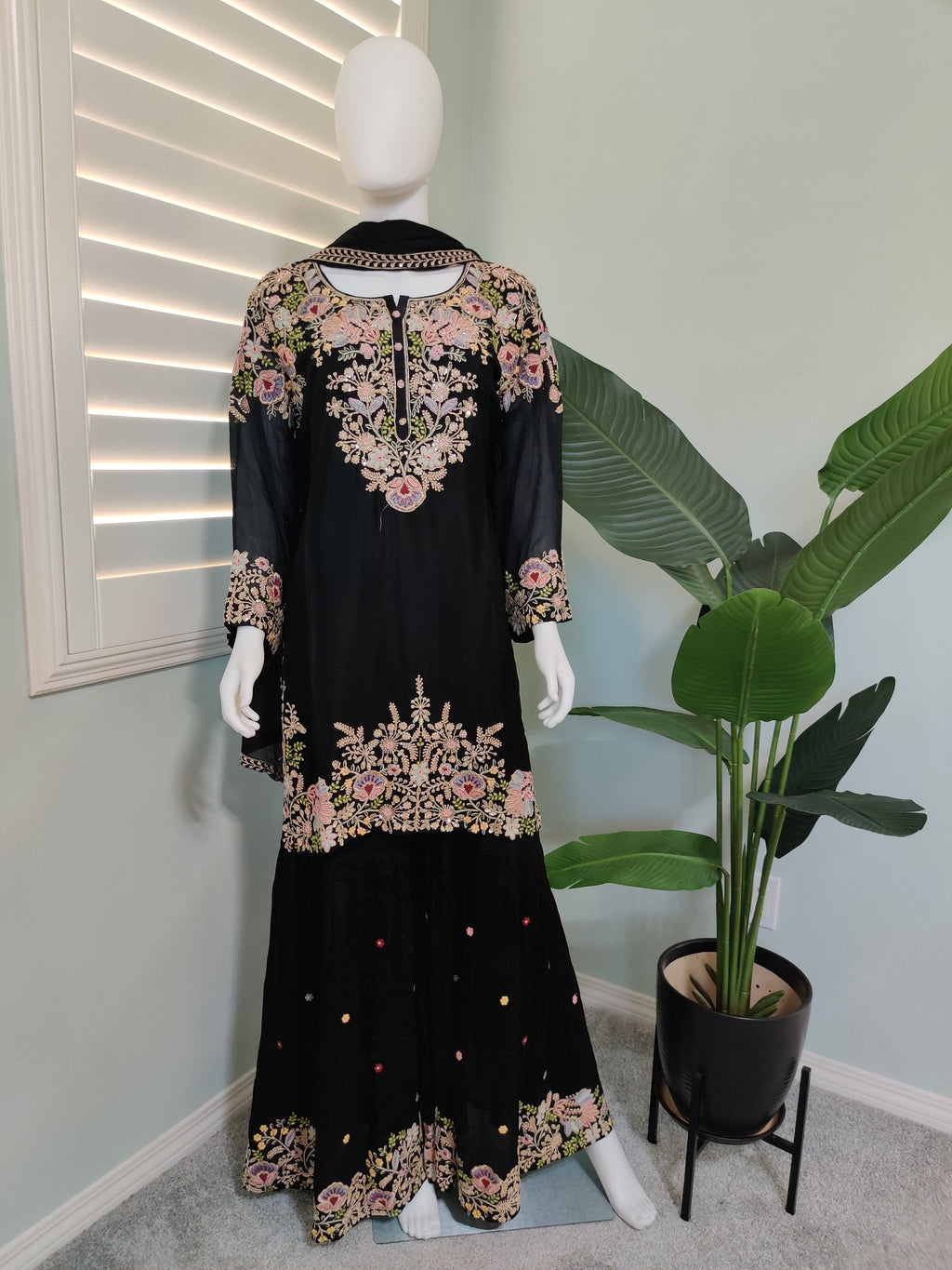 Black Multi-Color Resham Embroidered Sharara Kurta Set