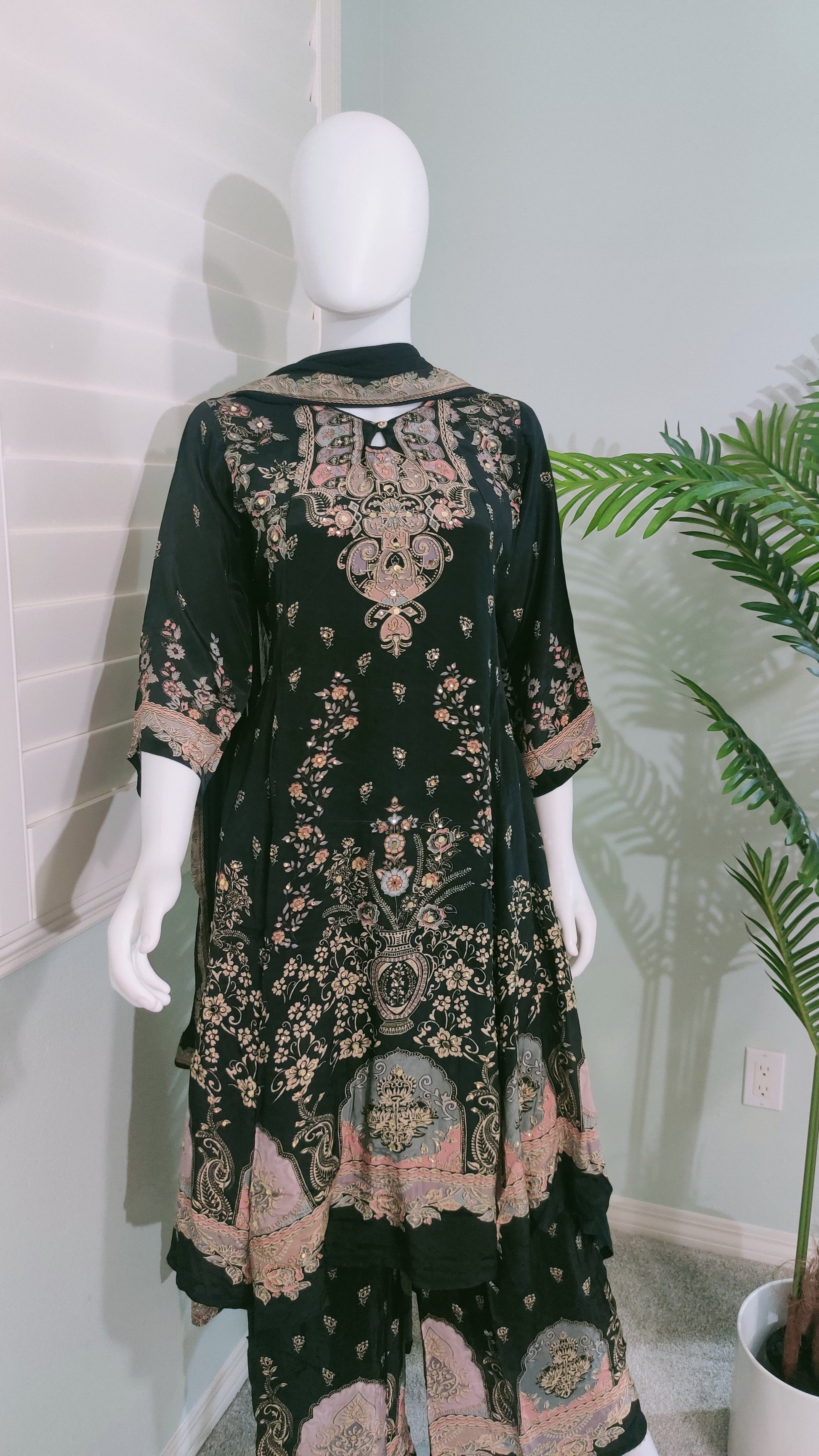 Black Digital Printed Mirror work Festive Wear Plazzo Suit