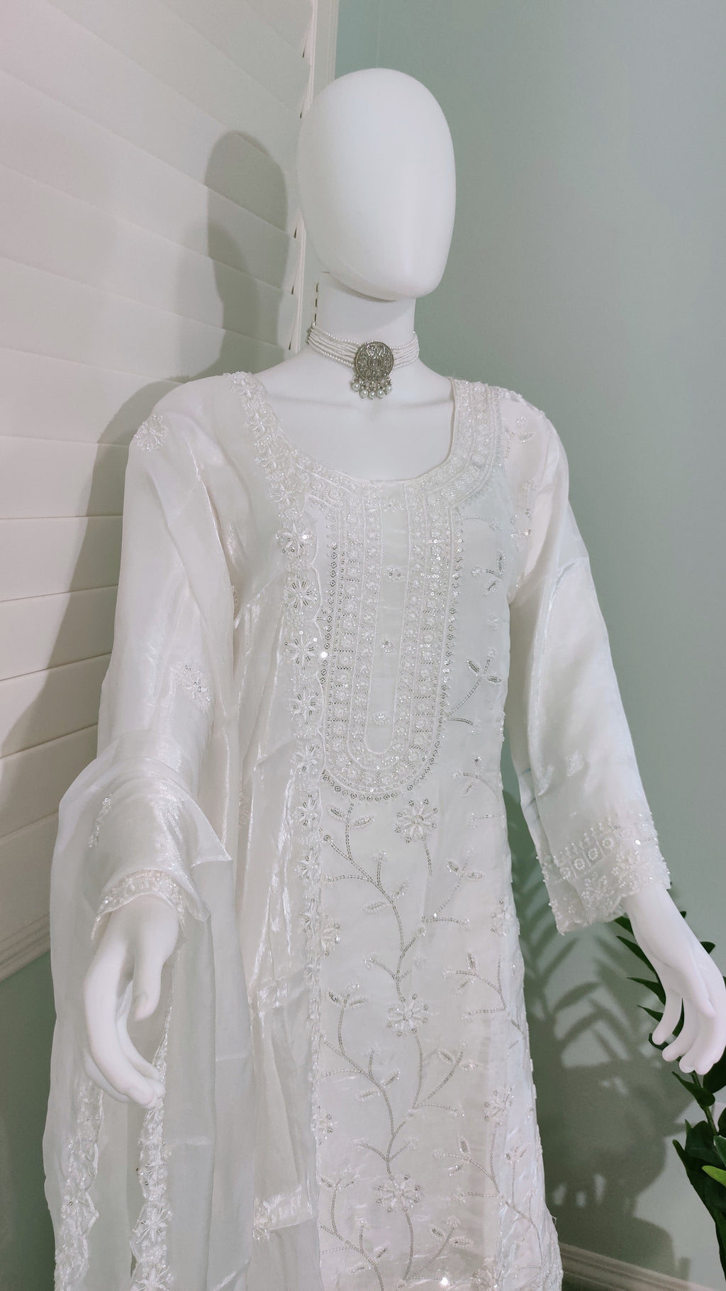 ✨ Fully Hand Embroidered Jimmy Choo Fabric Festive Palazzo Suit Set