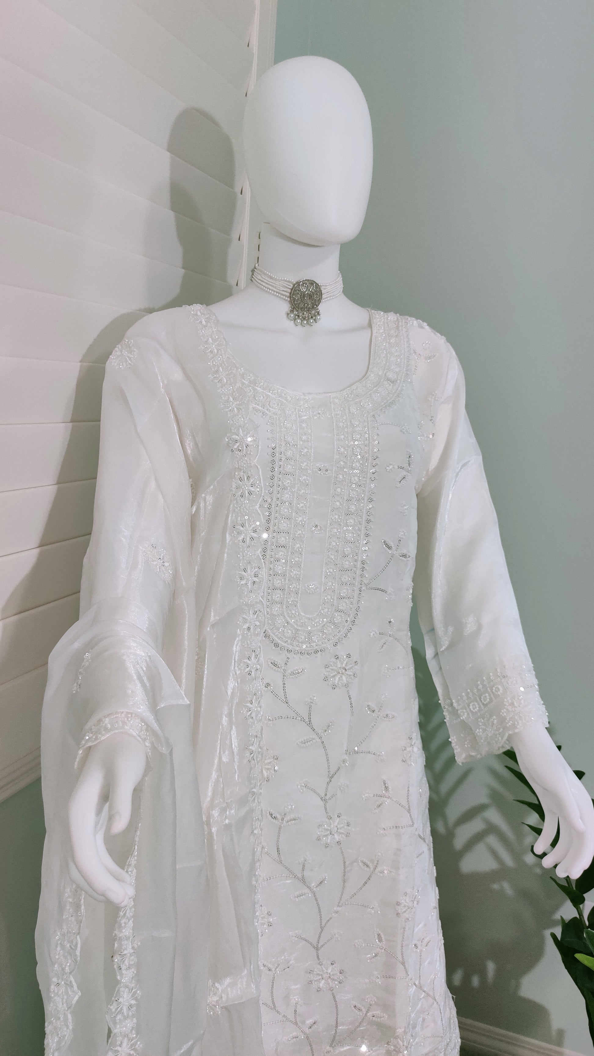 ✨ Fully Hand Embroidered Jimmy Choo Fabric Festive Palazzo Suit Set