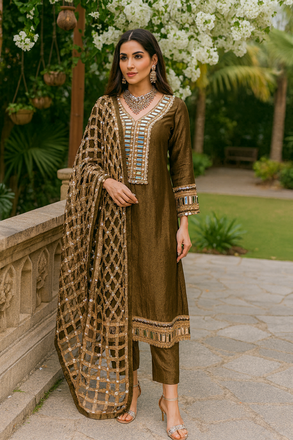 Sage Green Tissue Shimmer Kurta Set