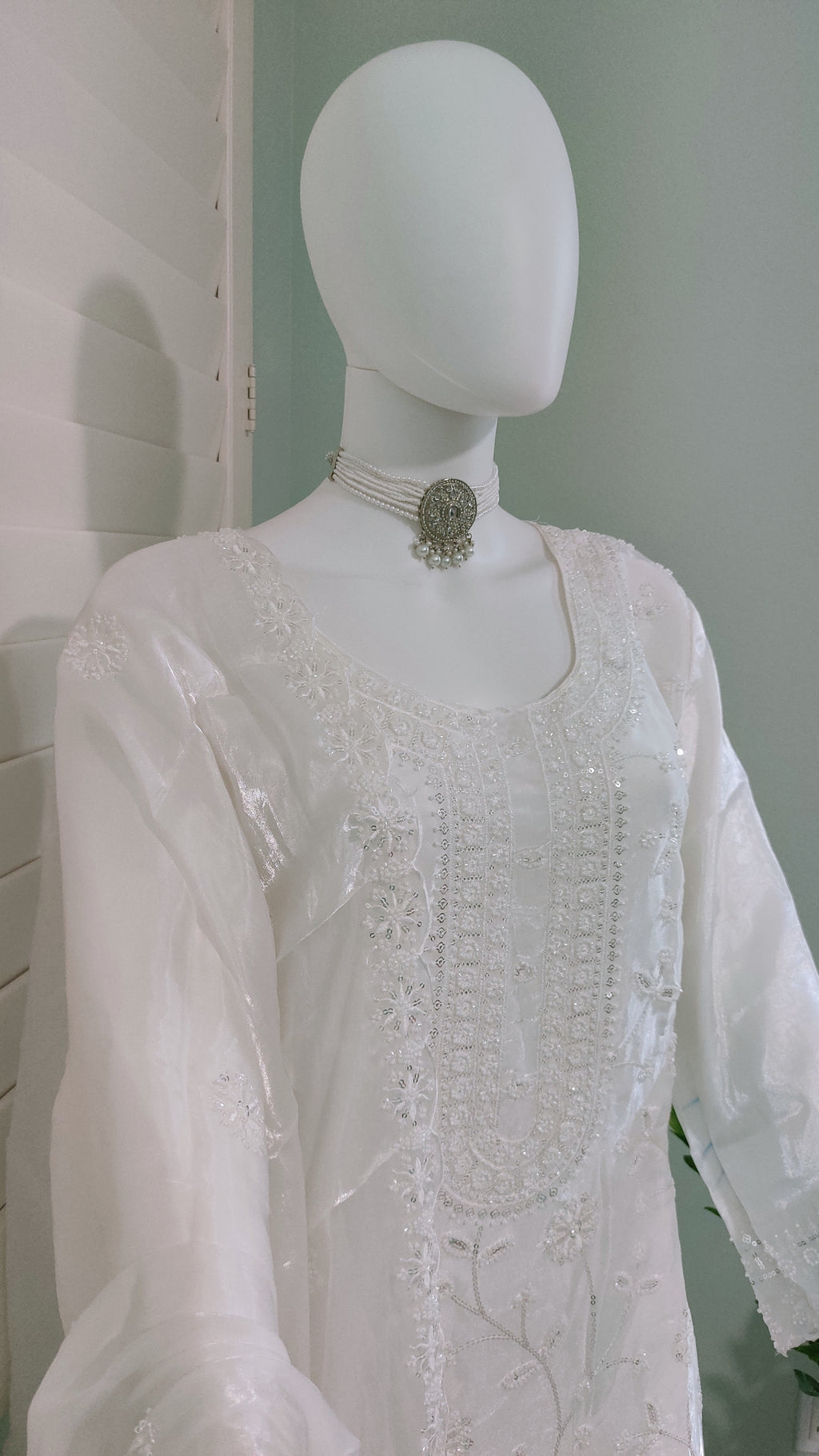 ✨ Fully Hand Embroidered Jimmy Choo Fabric Festive Palazzo Suit Set