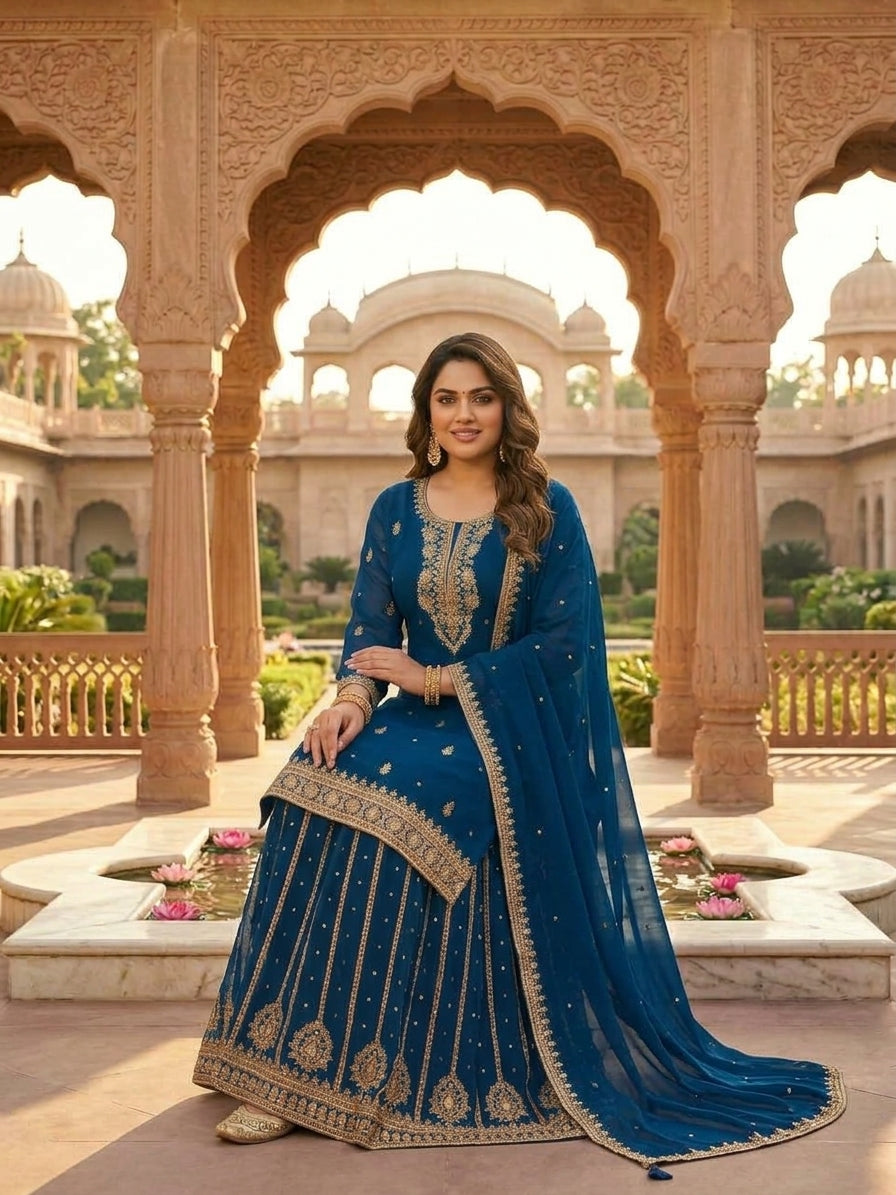 Zari Embroidered Skirt Kurta Set (Plus Size)
