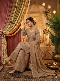 Lavender-Golden Handwork Embroidered Wedding Wear Plazzo Suit
