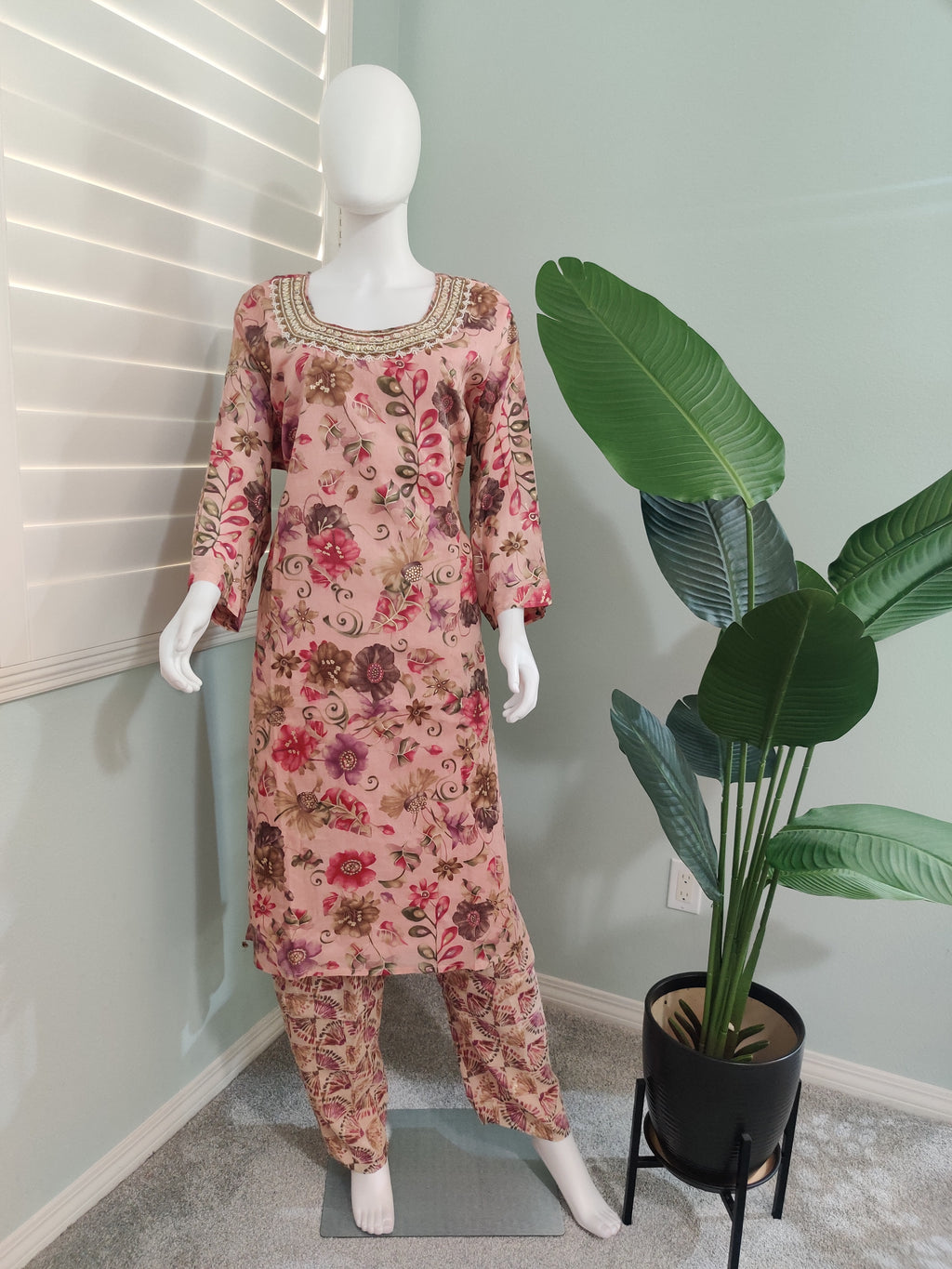 Floral Elegance Cotton Kurta Set (Plus Size)