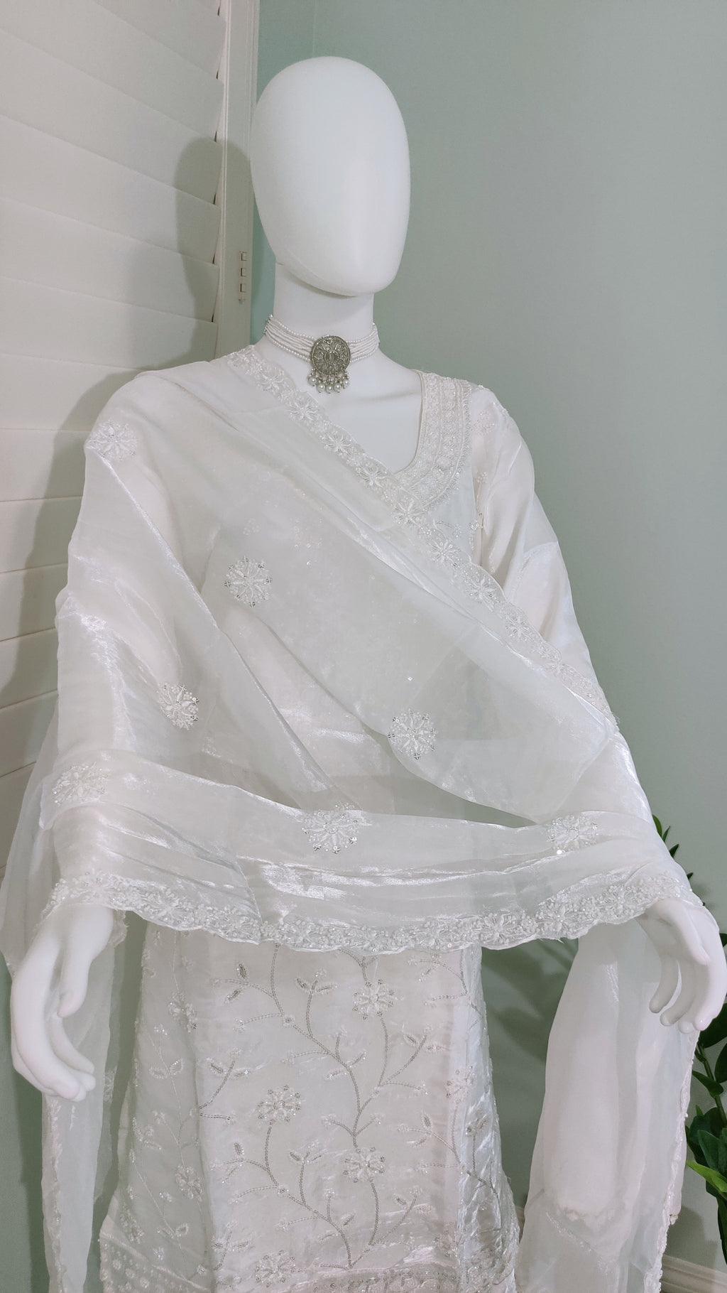 ✨ Fully Hand Embroidered Jimmy Choo Fabric Festive Palazzo Suit Set