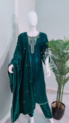 Embroidered Emerald Green Velvet Suit With Embroidered Dupatta