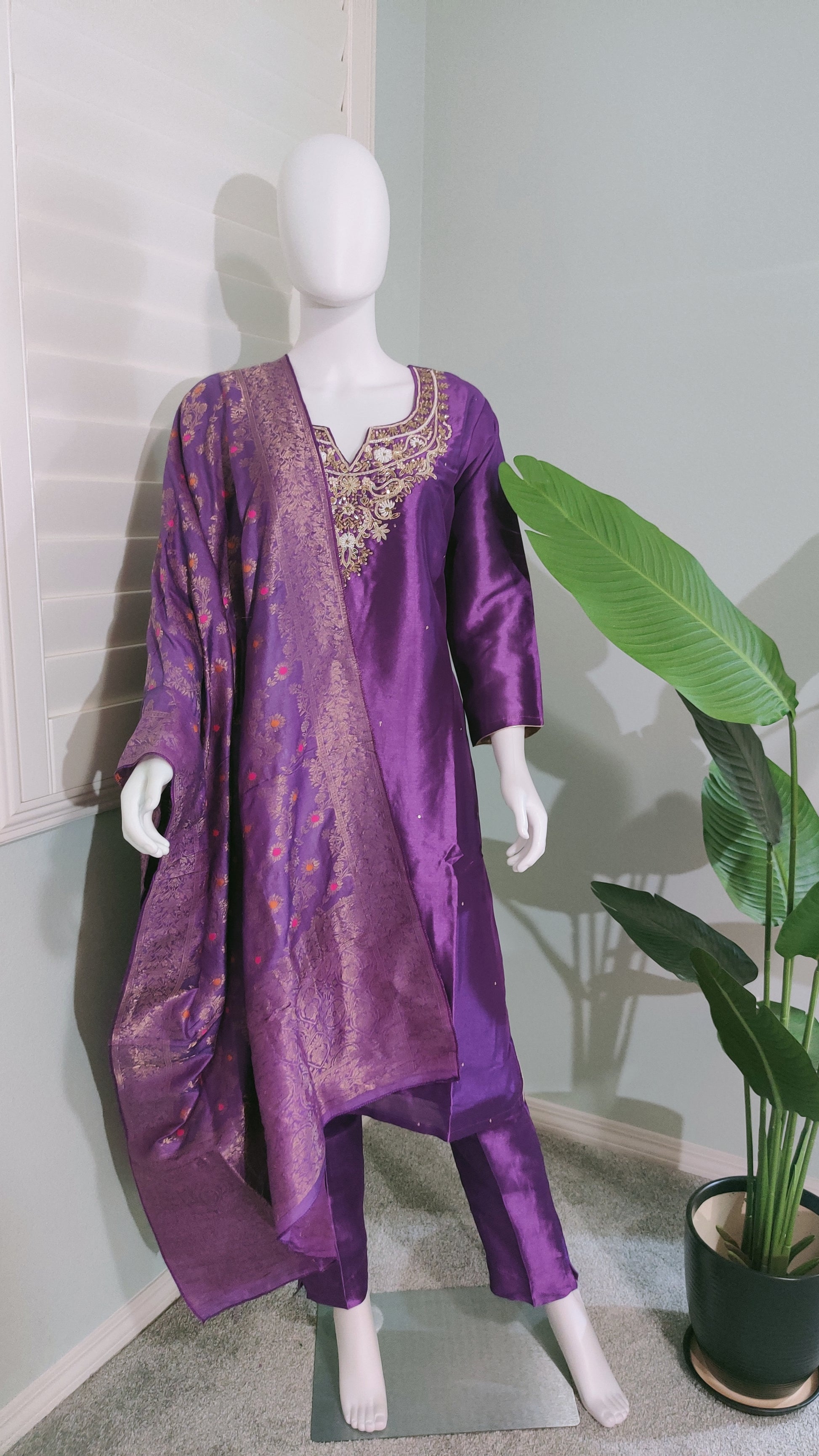 Purple Dola Silk Kurta Set