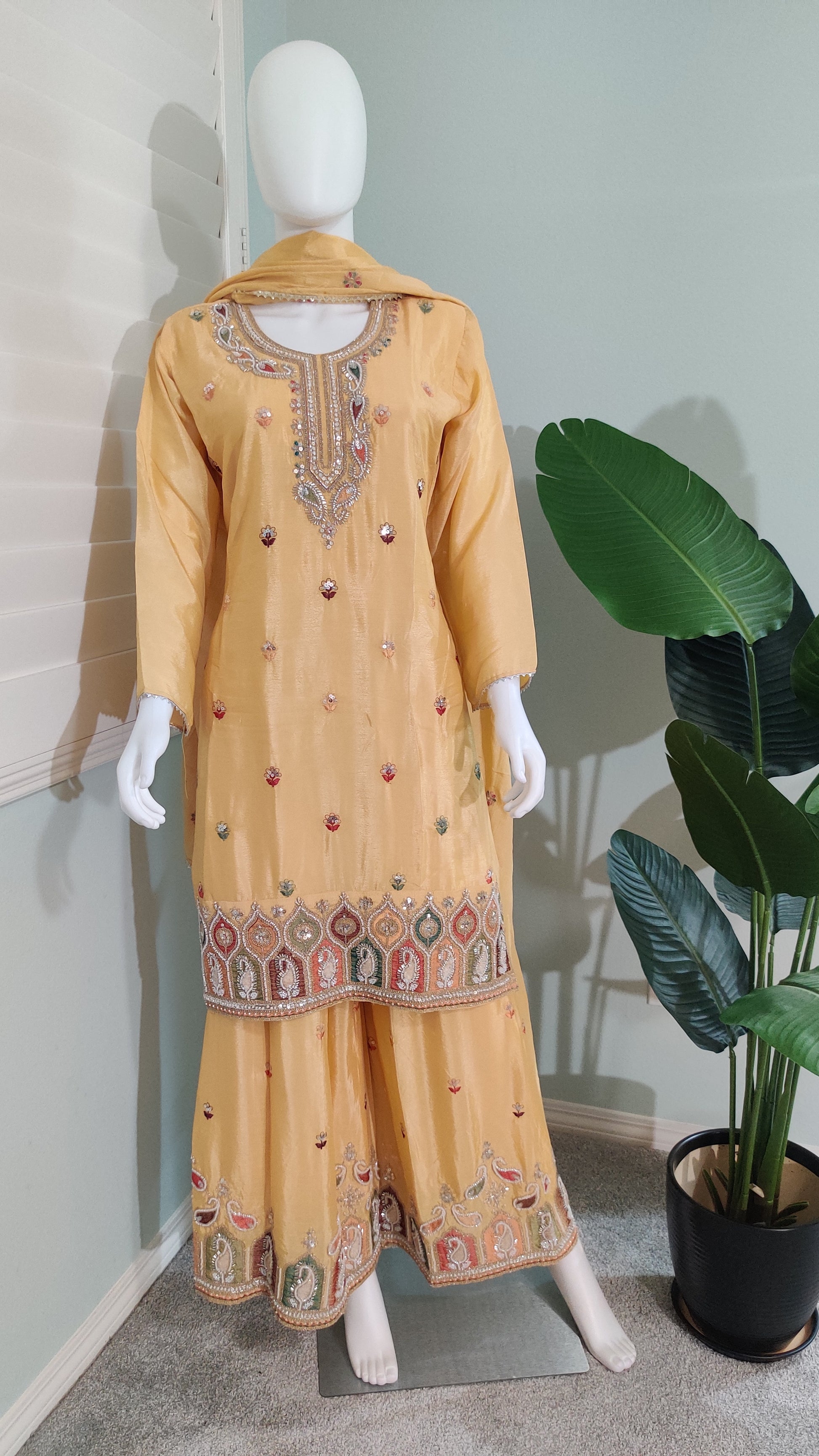 Chinon Multi Embroidered Plazzo Kurta set