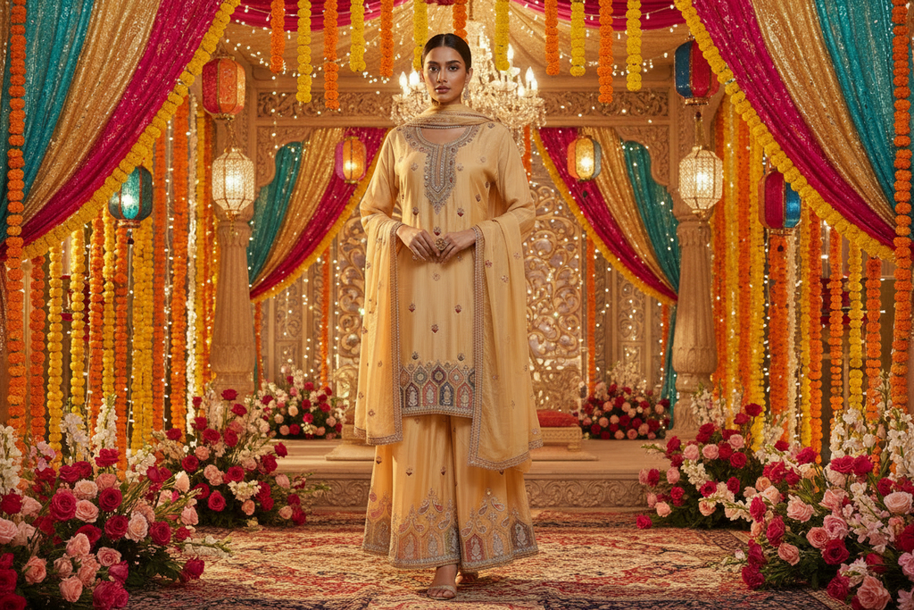 Chinon Multi Embroidered Plazzo Kurta set