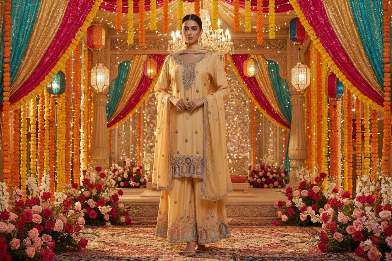 Chinon Multi Embroidered Plazzo Kurta set