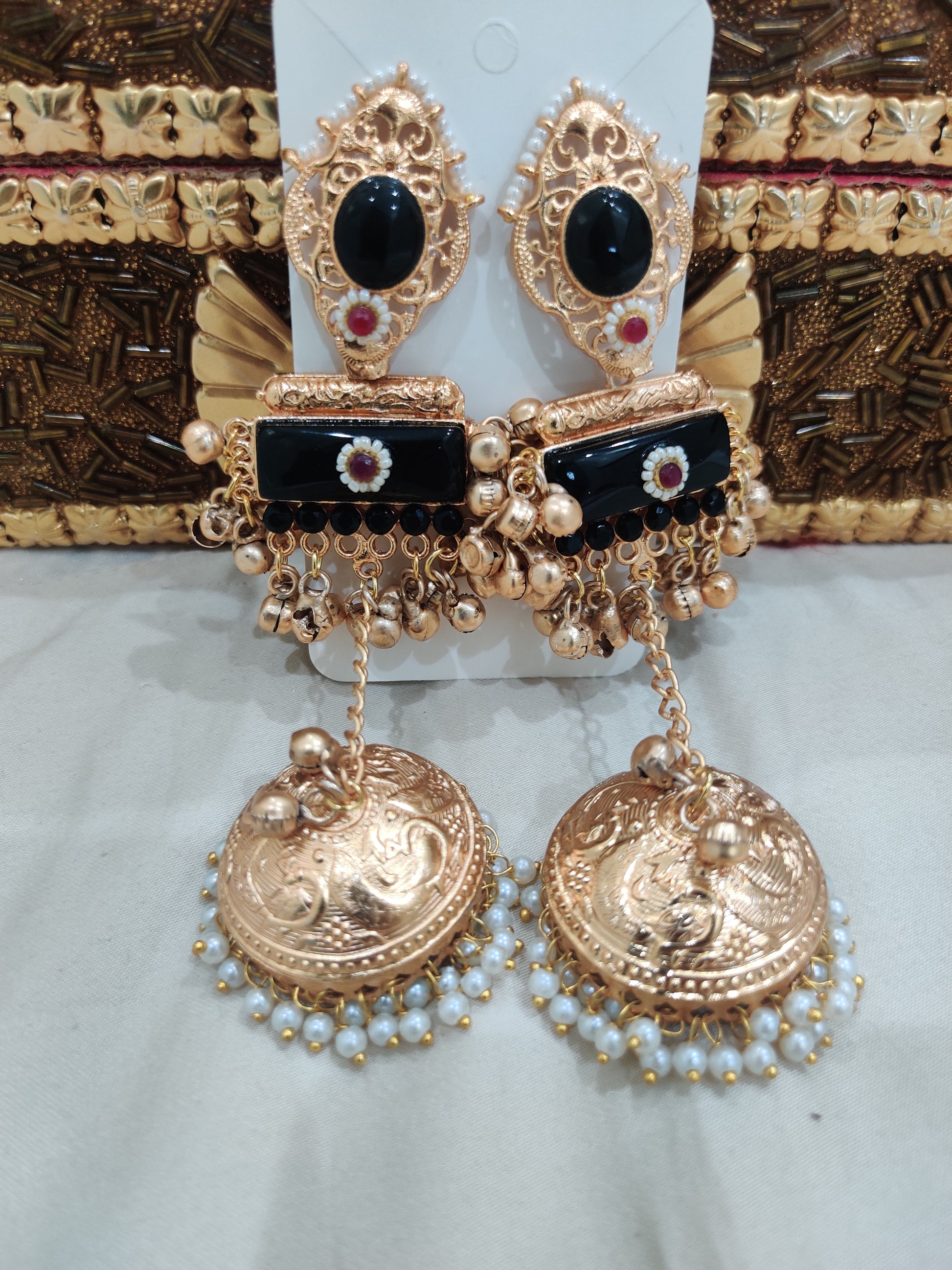 Kashmiri Statement Earrings in Black