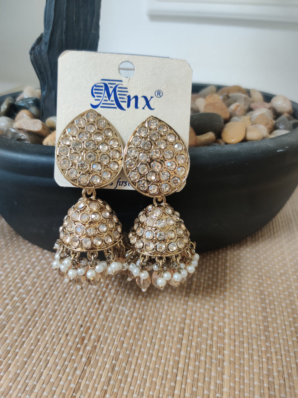 Sparkling Teardrop Stone Jhumka Earrings