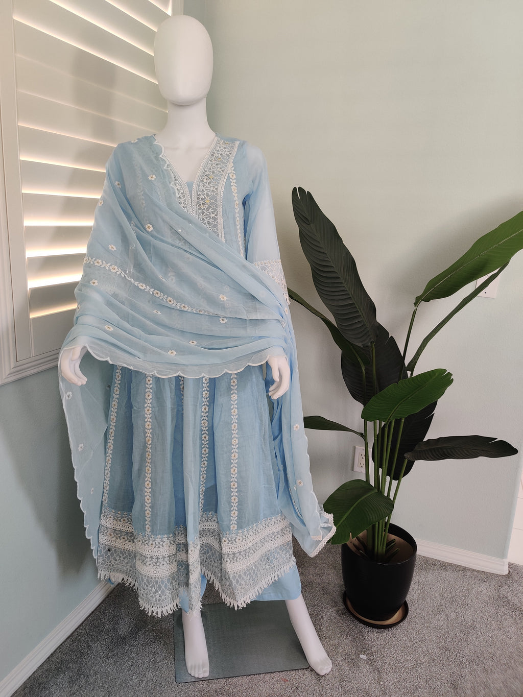 Powder Blue Mul Cotton Anarkali Kurta Set