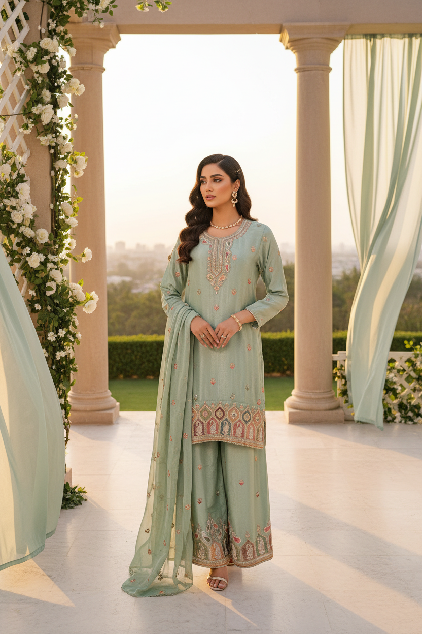 Chinon Multi Embroidered Plazzo Kurta set